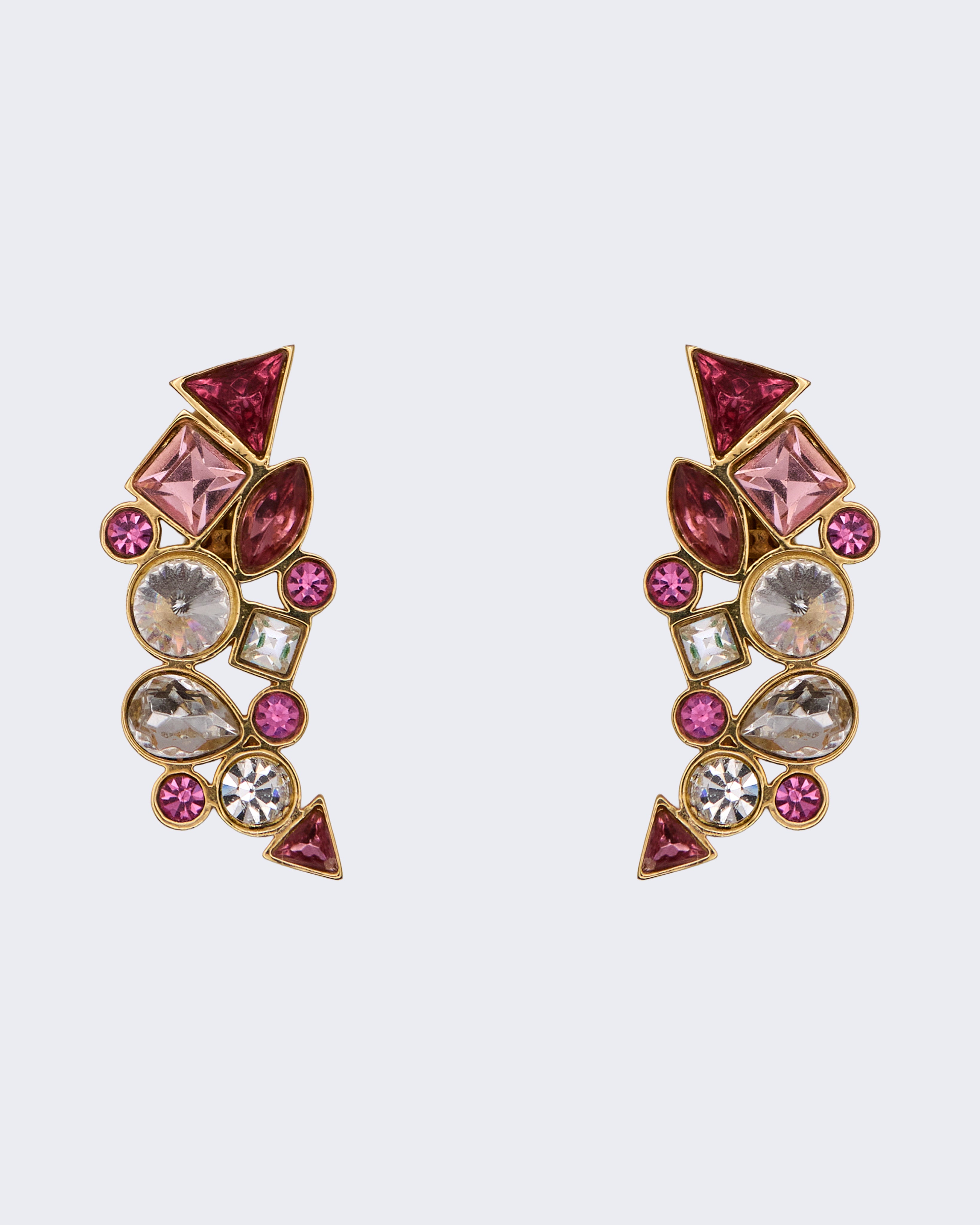 Orecchini Vintage firmati Valentino Garavani | Dorati con Cristalli Rosa e Bianchi - anni 80/90