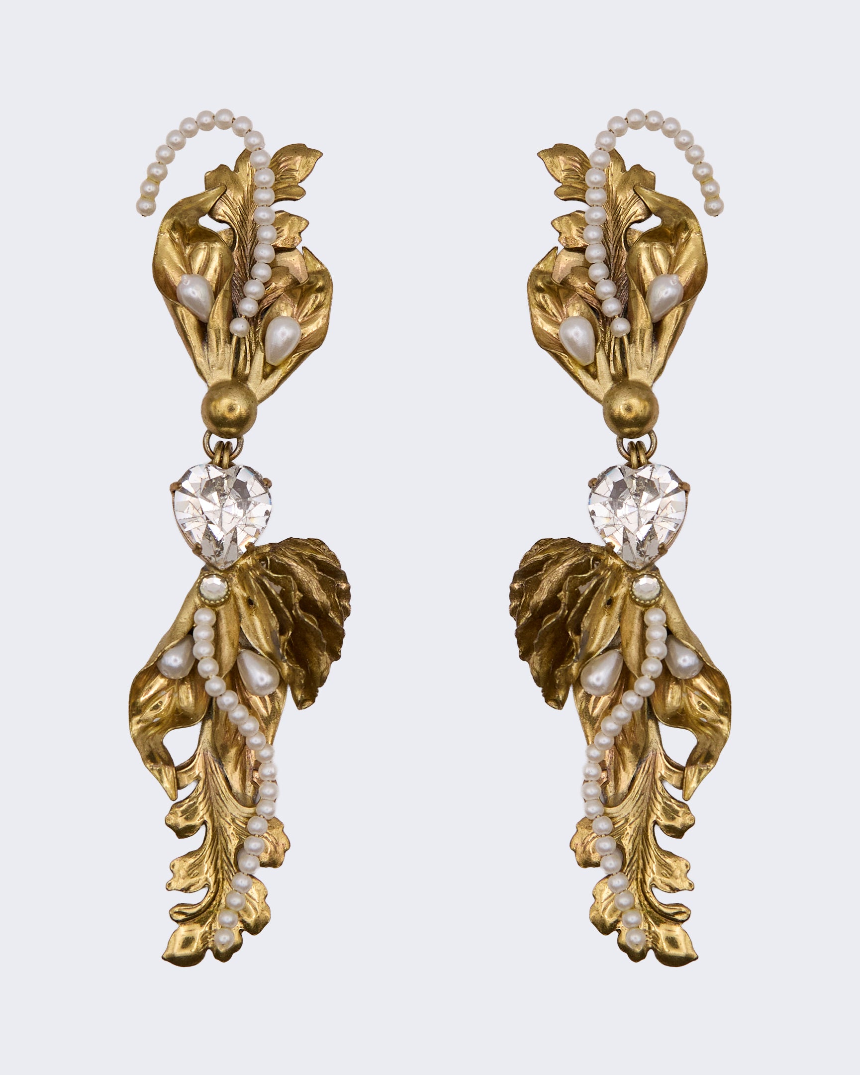 Orecchini Vintage firmati Briglia Floreali Dorati con Perle – Clip Couture Barocco Made in Italy