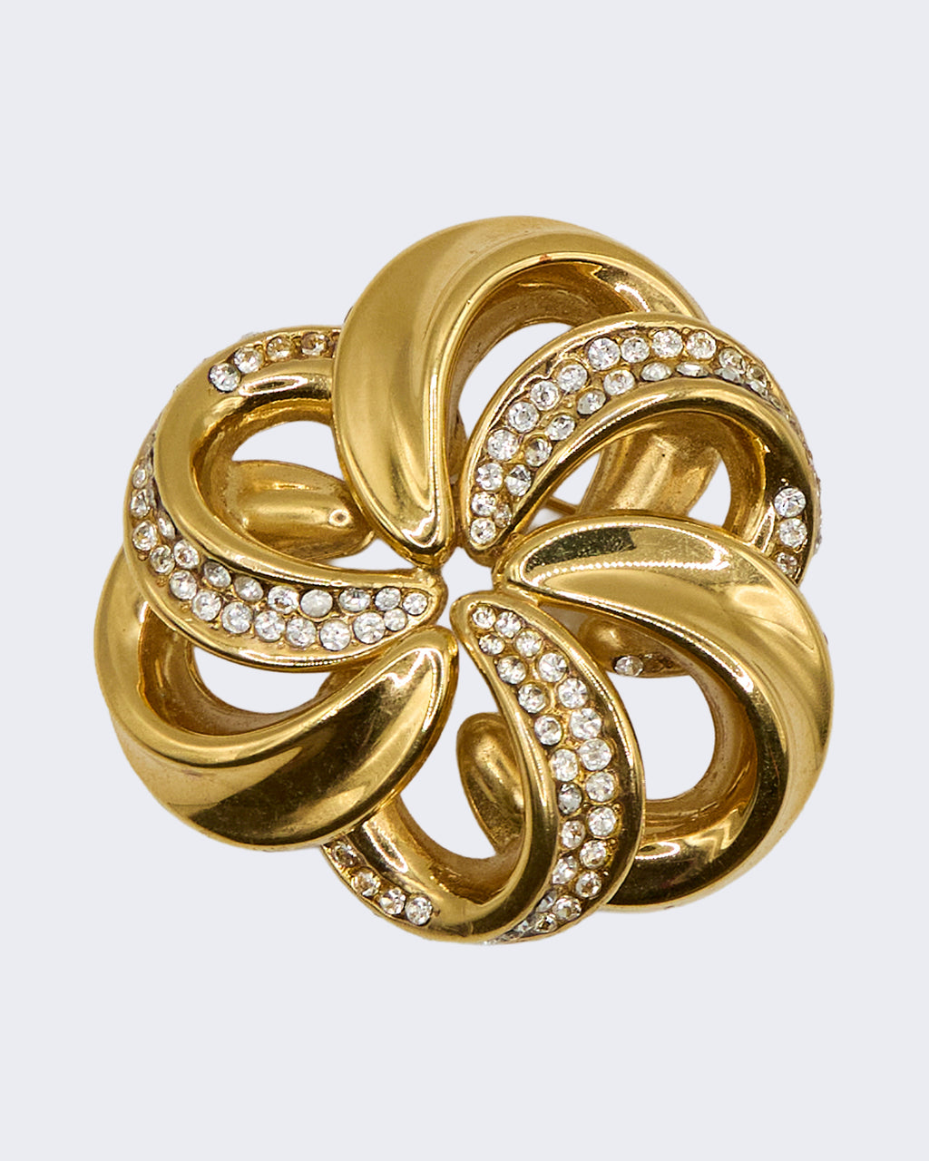 Spilla Vintage Bijoux Cascio Dorata con Strass – Design Astratto Anni ’80