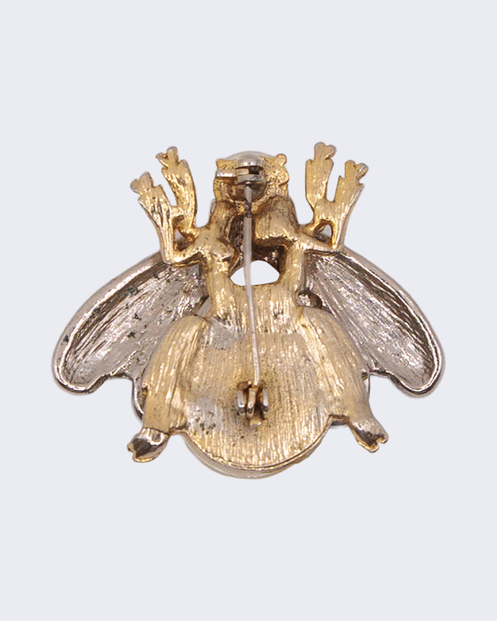 Spilla vintage a forma di ape con perla e smalti dorati e argentati, design anni ’50