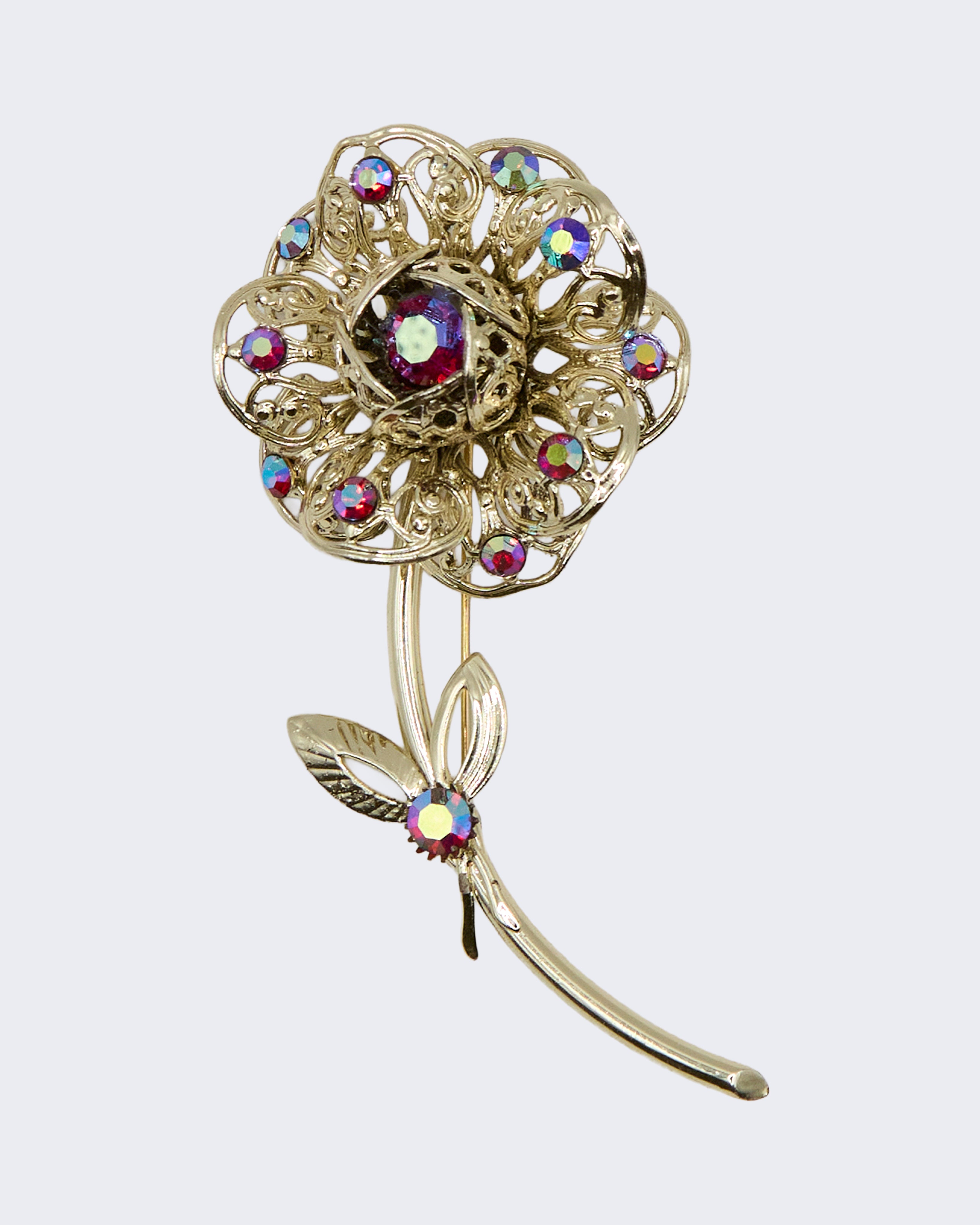 Spilla Vintage firmata Sarah Coventry Fiore Strass Aurora Boreale Anni ’60