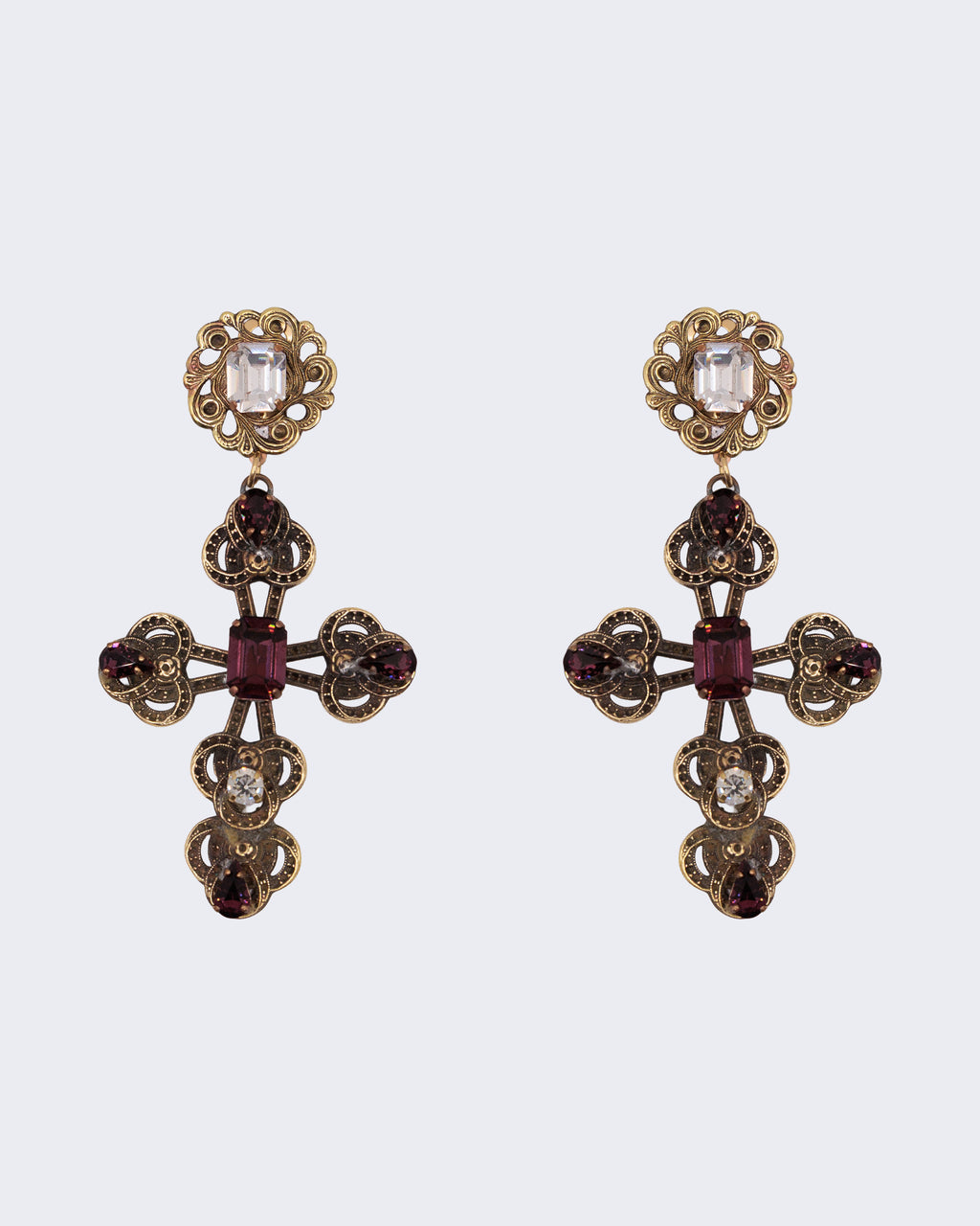 Orecchini Vintage Pendenti a Croce con Pietre Rosse e Strass – Orecchini Lunghi Donna