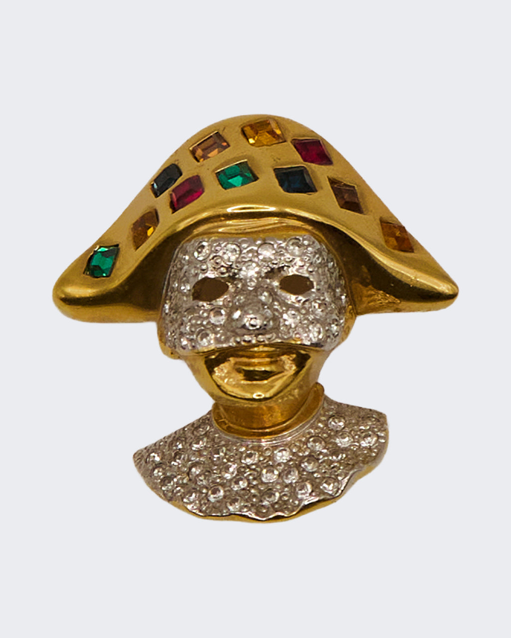 Spilla Vintage Pierrot/Clown in Metallo Dorato con Strass – Gioiello Made in Italy