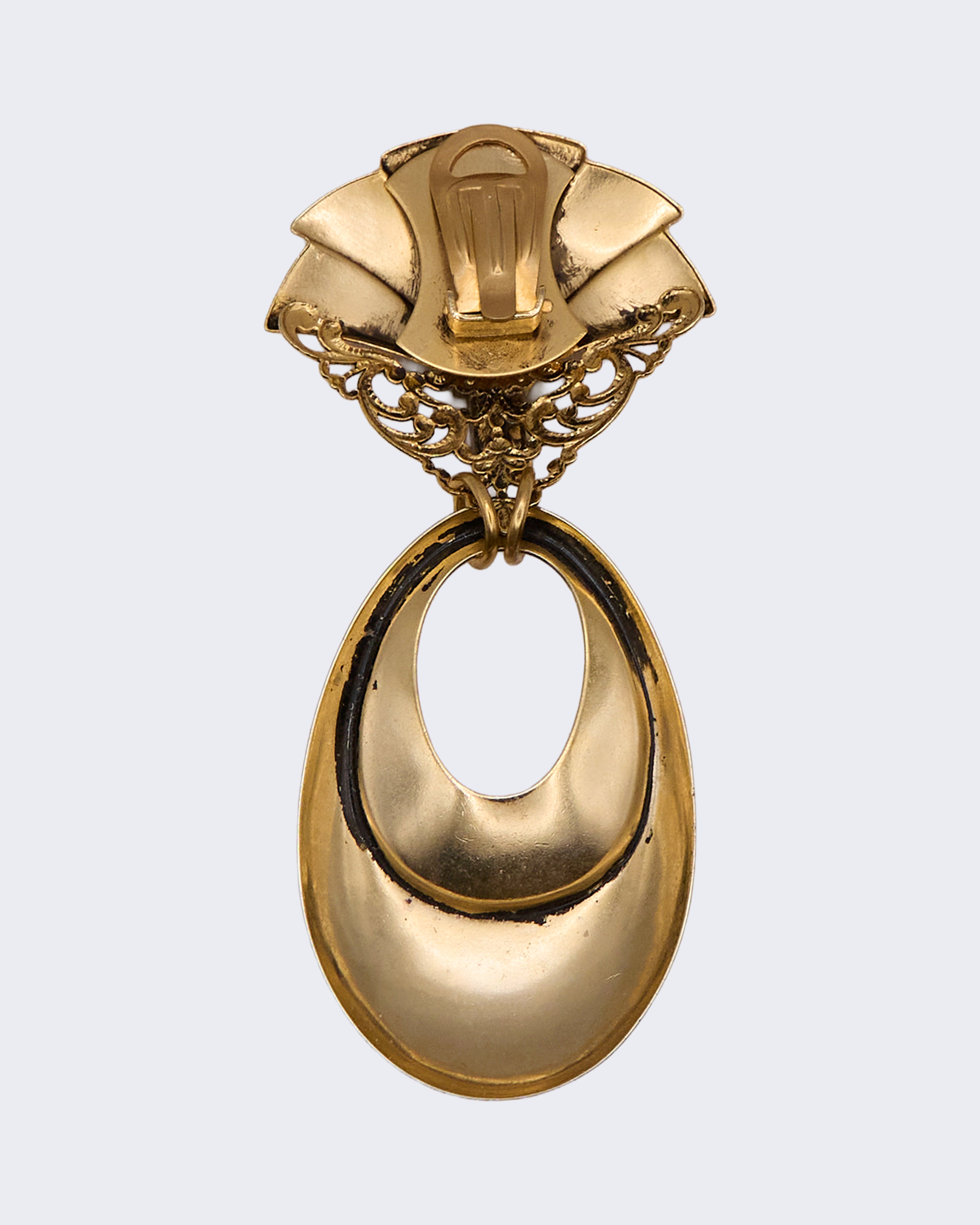 Orecchini Vintage Dorati con Pietre Rosse Stile Art Déco – Anni 80