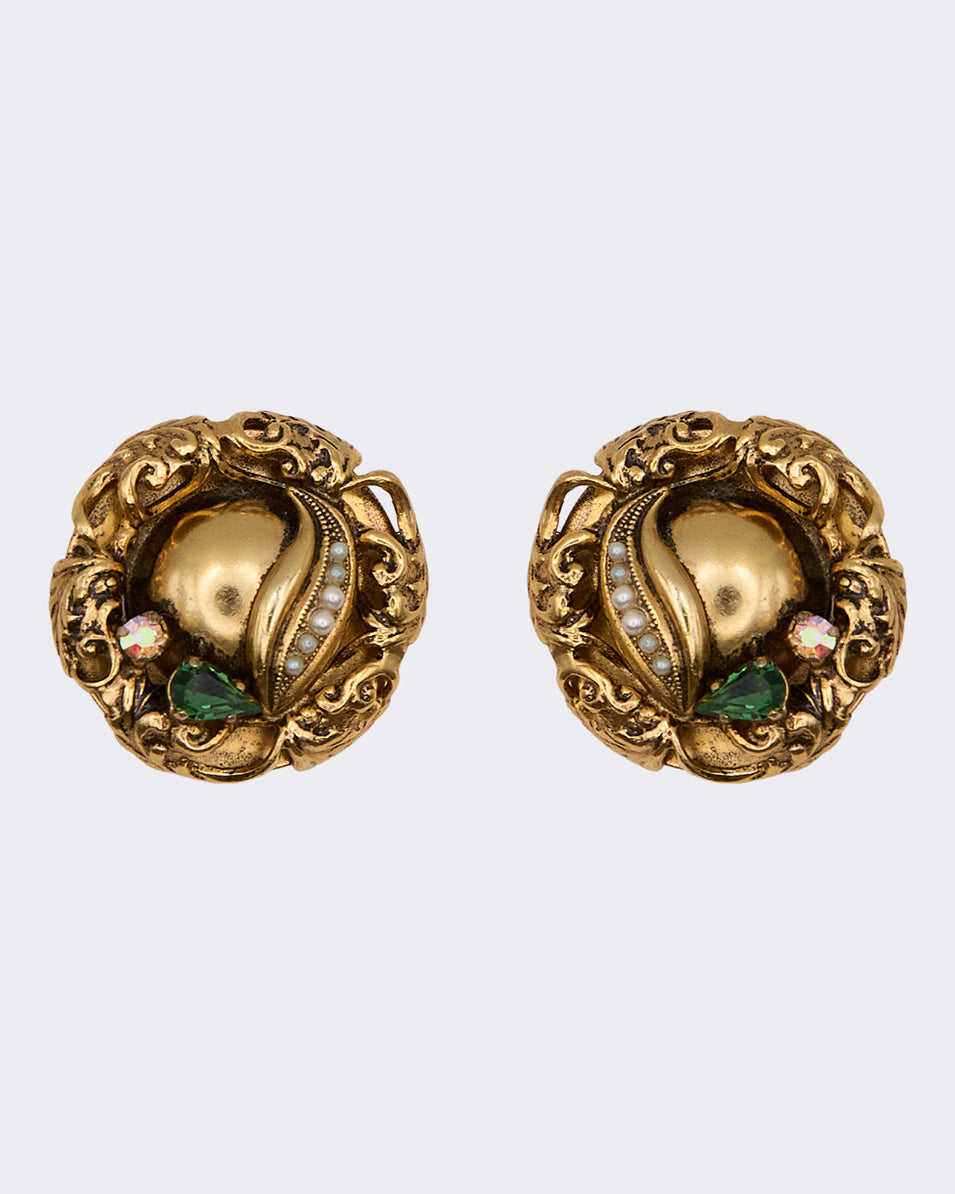 Orecchini Vintage Mulù Reggio E. Dorati con Cristalli Verdi e Strass