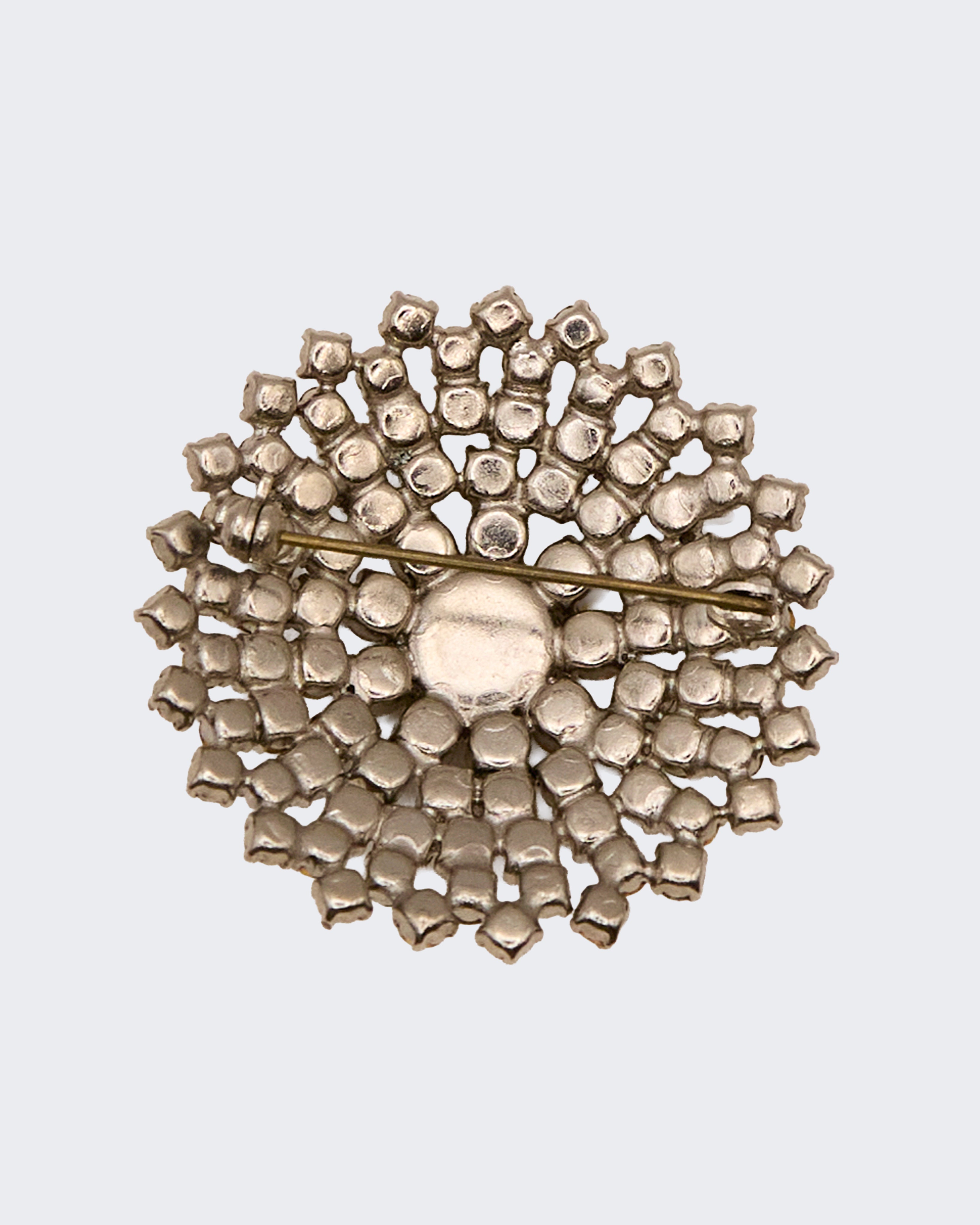 Vintage 1980s Brooch – Large Silver Rhinestone Dome, Costume Jewelry