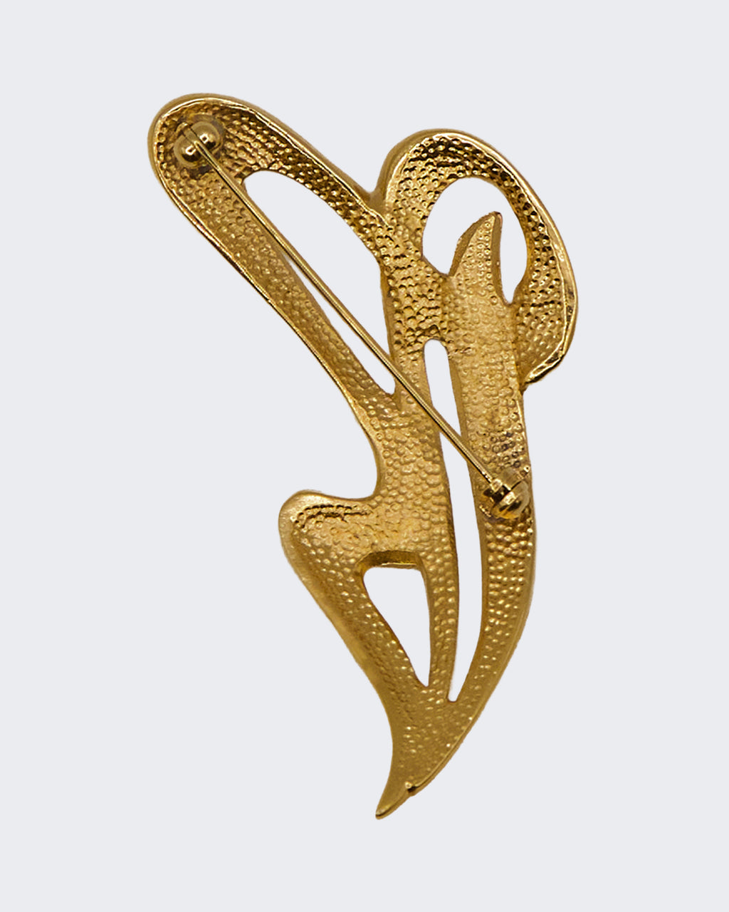 Spilla Vintage Placcata Oro Design Astratto a Volute con Strass