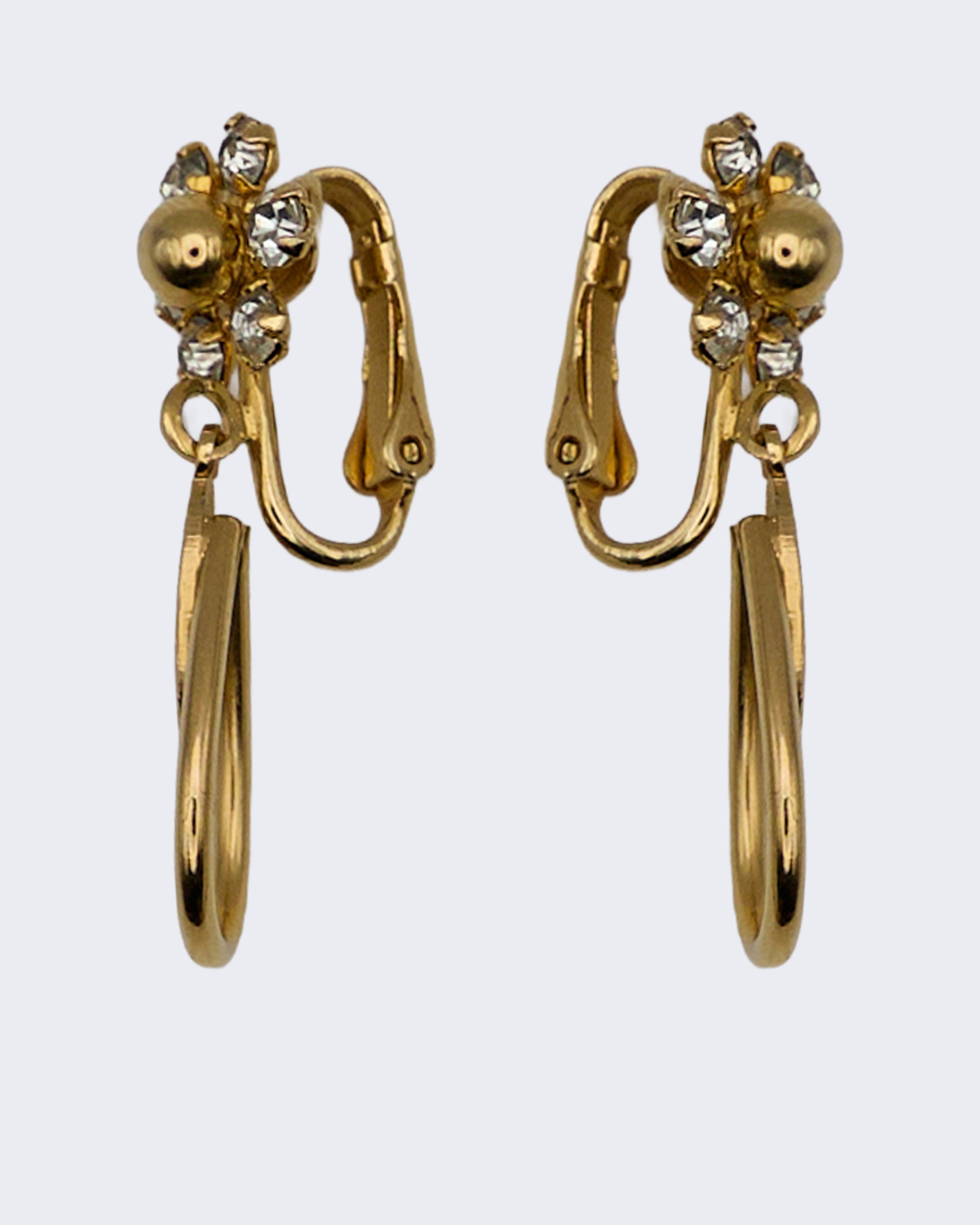 Orecchini Pendenti Vintage Floreali con Pietre Trasparenti Incastonate – Metallo Color Oro, Stile Retrò