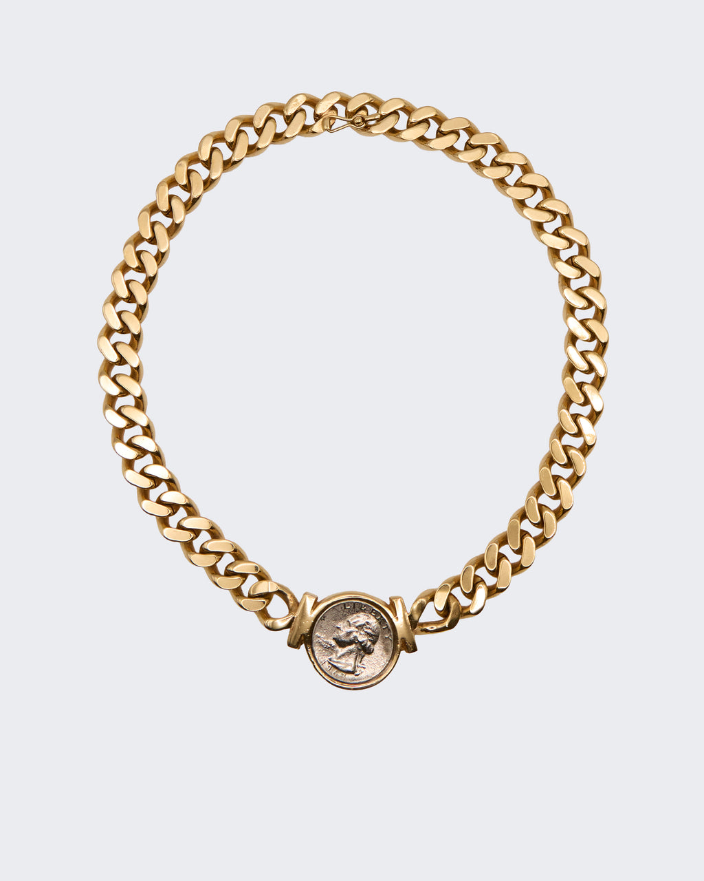 Collier Cascio vintage avec chaîne cubaine et pièce Liberty – Plaqué or