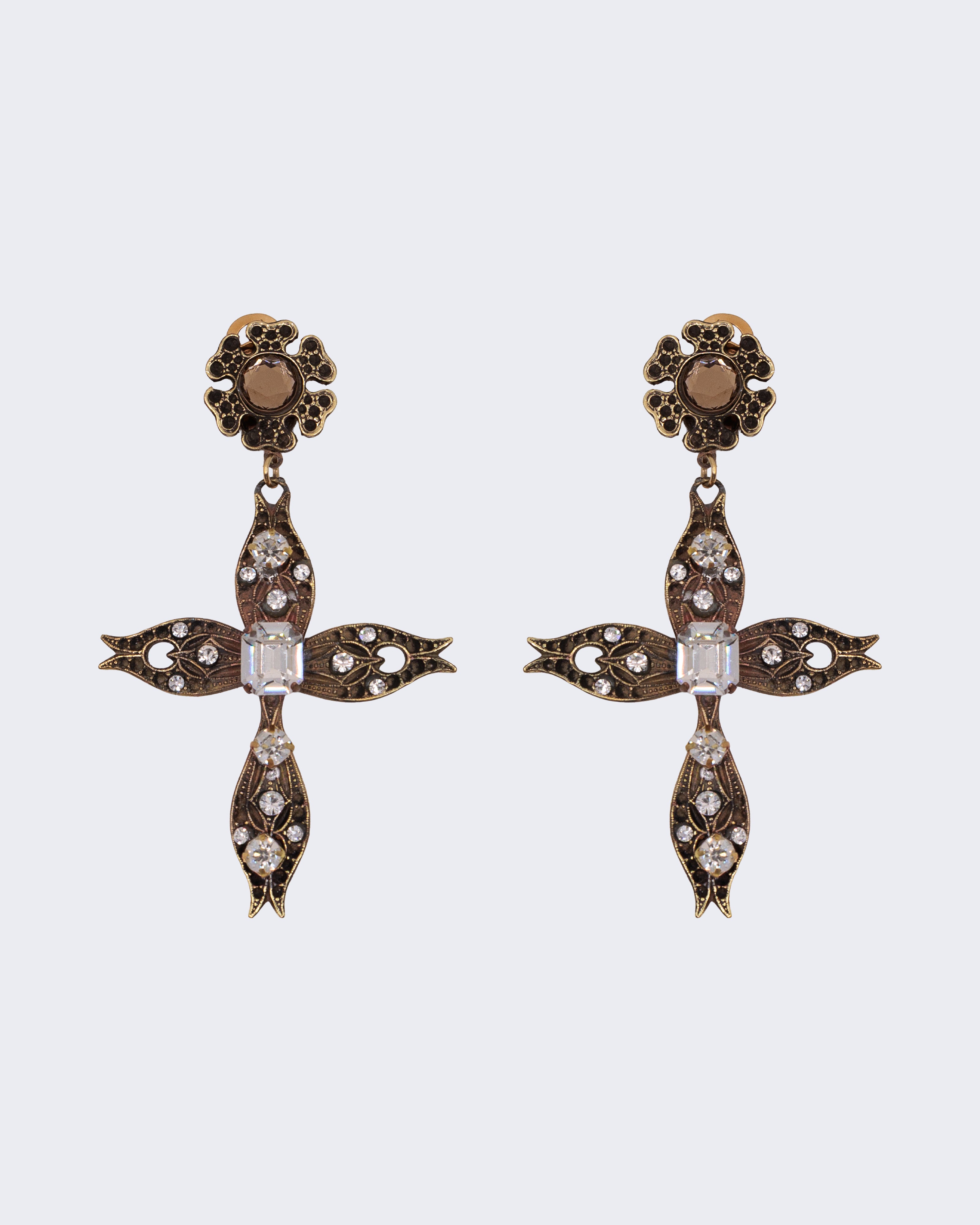 Orecchini Vintage Pendenti a Croce con Strass – Orecchini Lunghi Donna