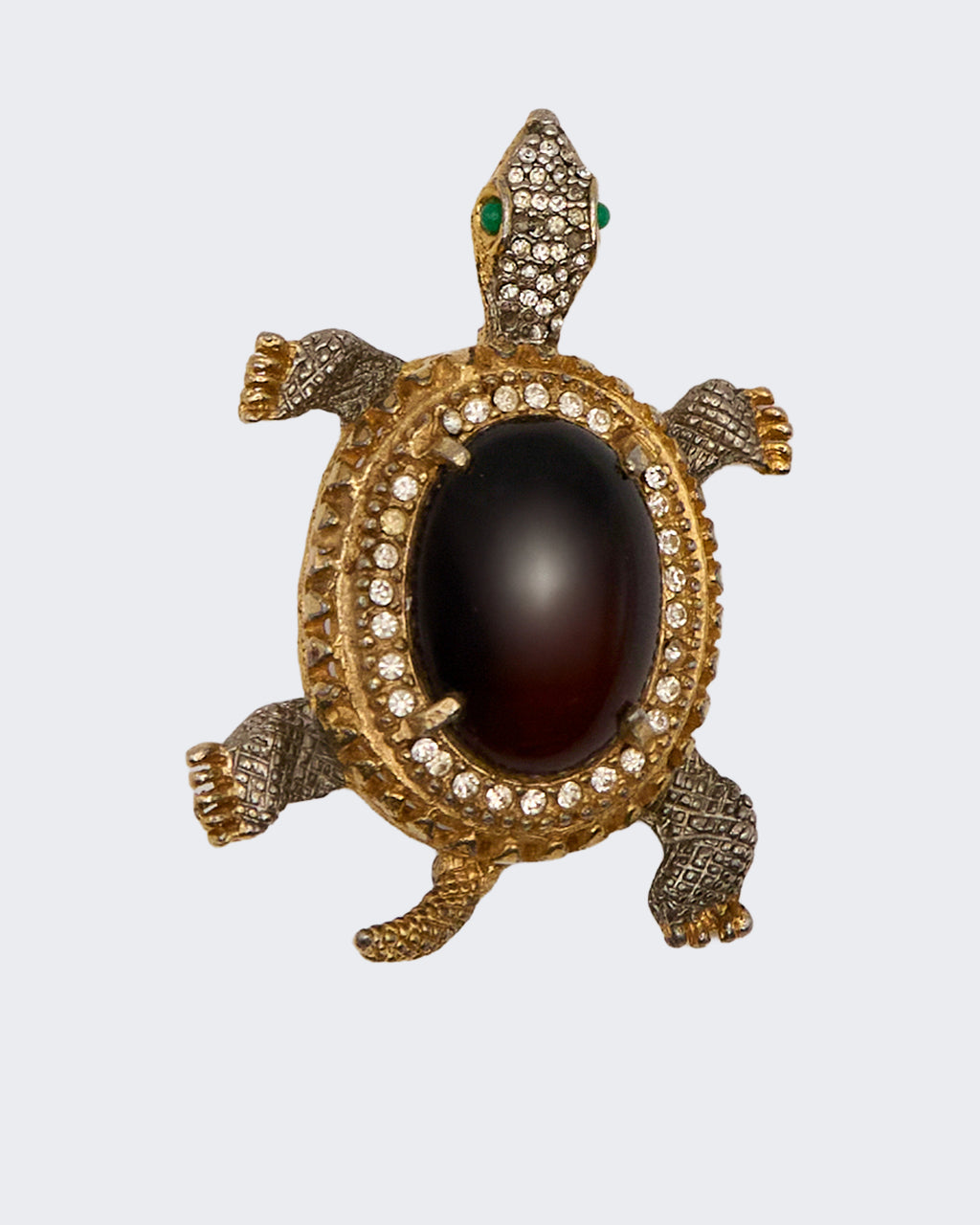 Vintage Kenneth Jay Lane Turtle Brooch with Dark Oval Stone and Rhinestones