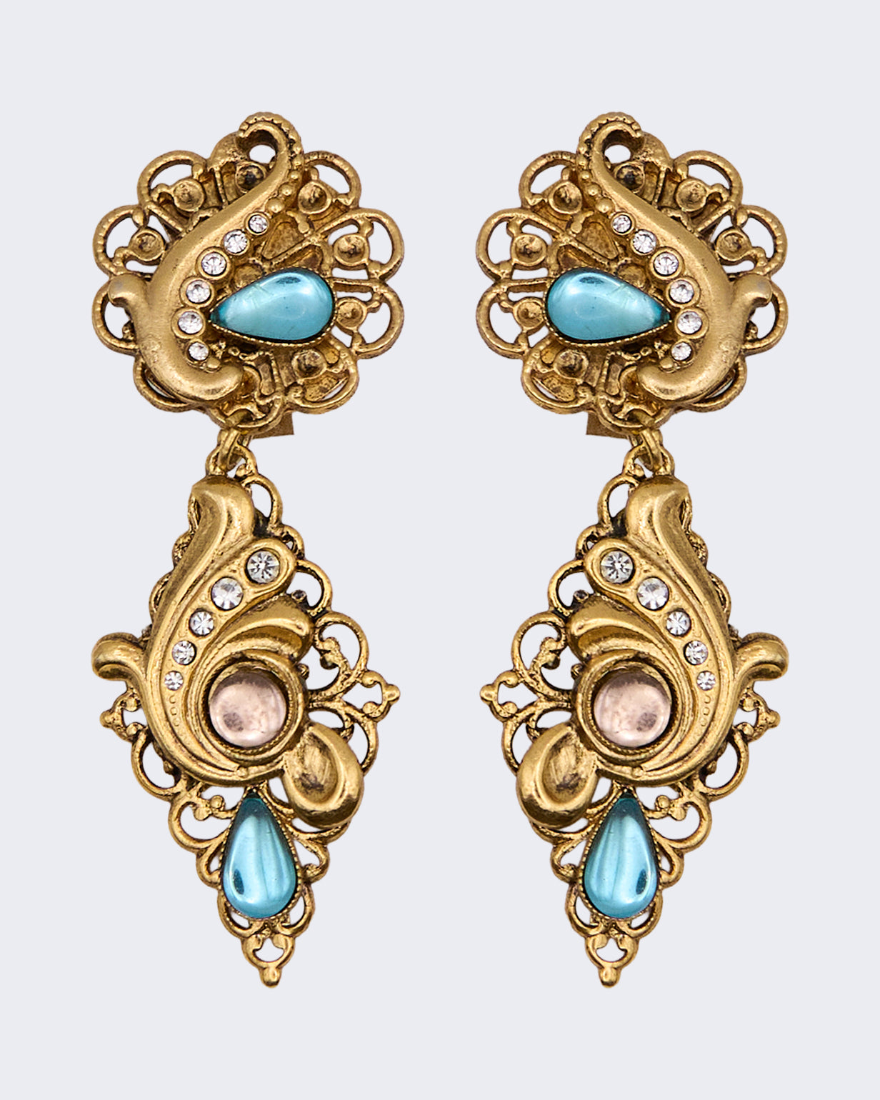 Orecchini Vintage Filigrana Dorata con Pietre Azzurre e Strass