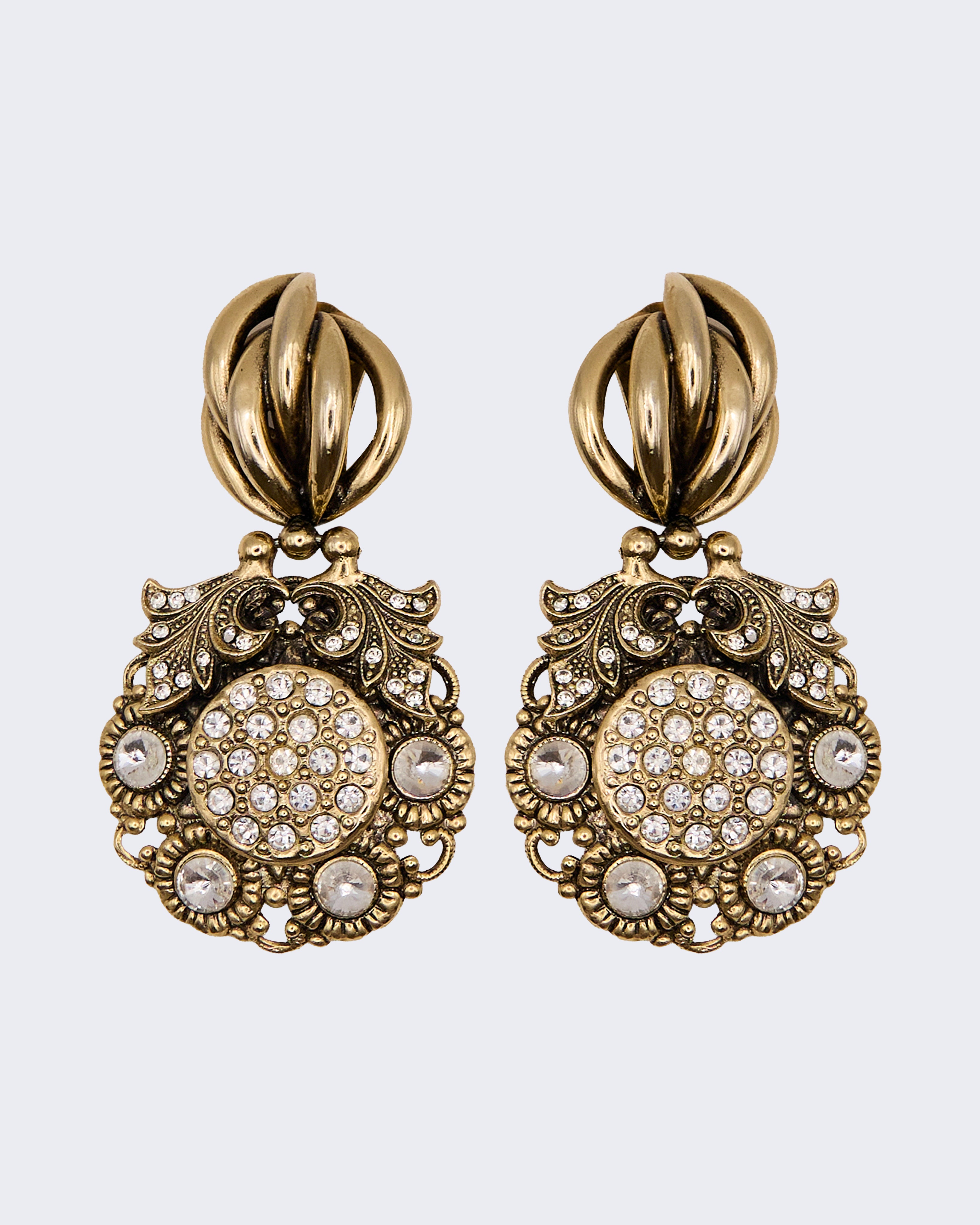 Orecchini Vintage firmati D’Angelo Dorati con Strass – Clip Barocco Couture Made in Italy