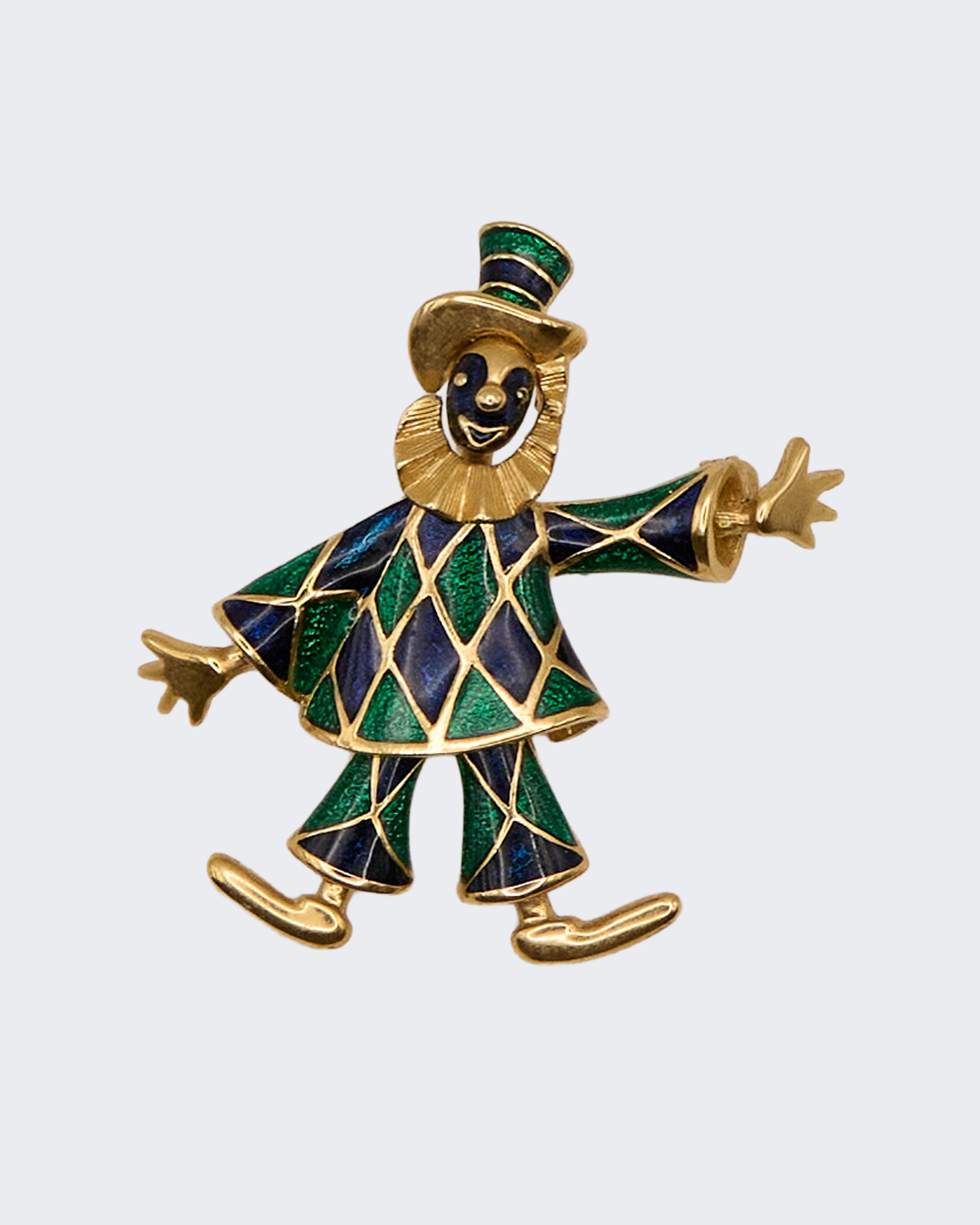 Vintage Enamel and Gold Clown Brooch – 1970s/1980s