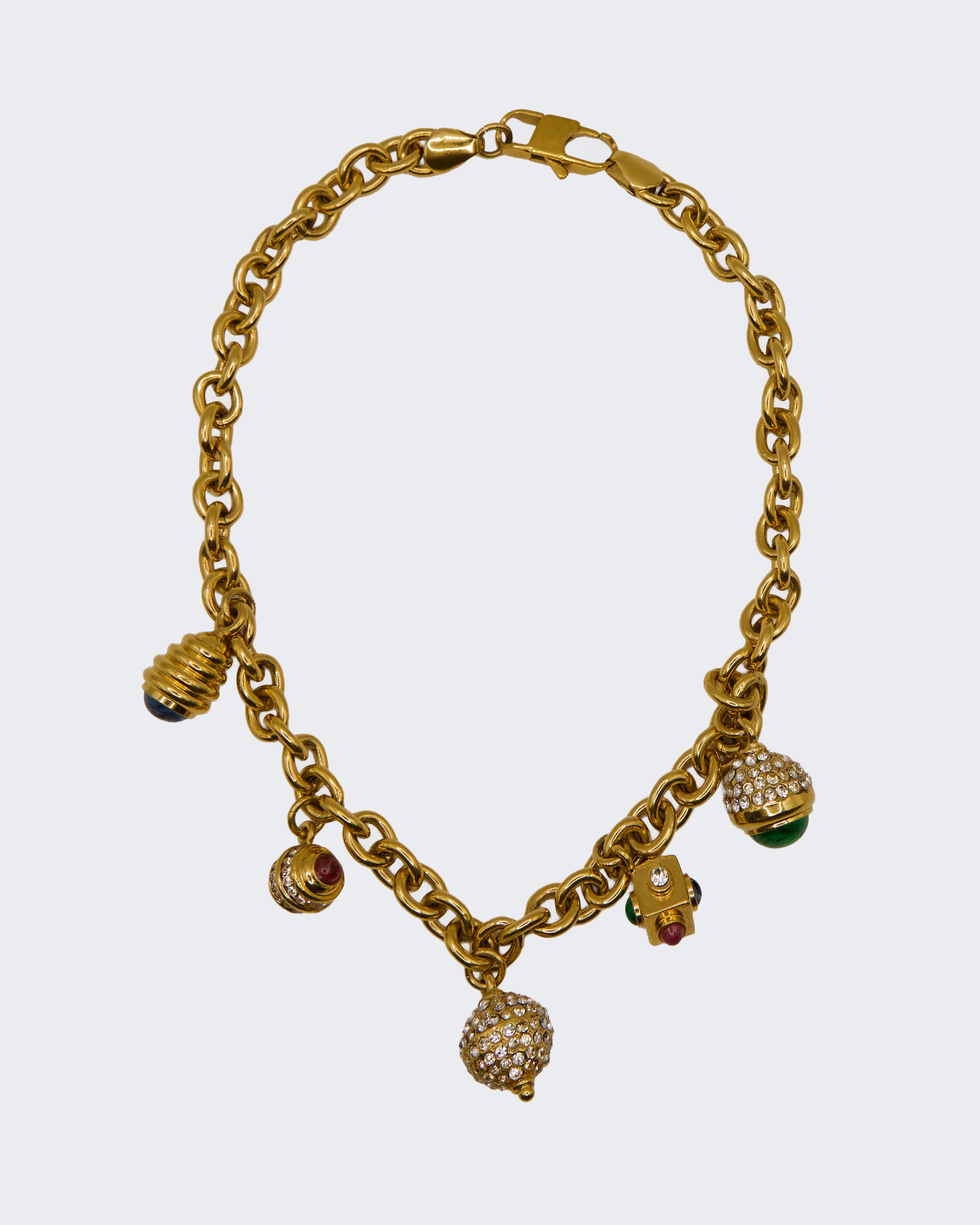 Collana Vintage a Catena Dorata Firmata Cascio Bijoux con Ciondoli Colorati – Bijoux Decorativo Anni ’50 / ’90