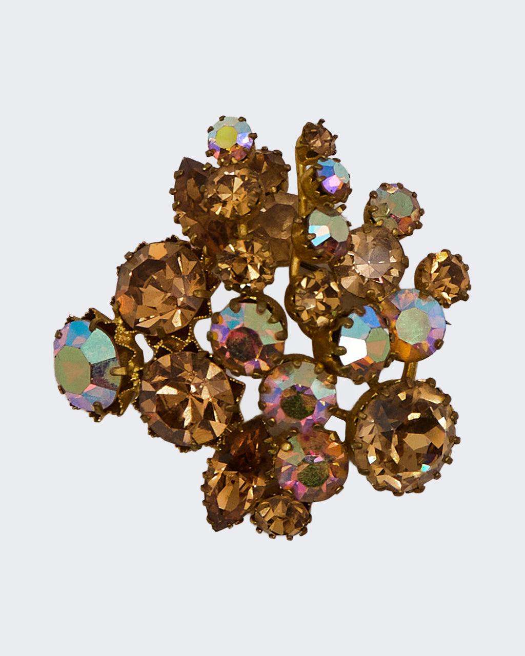 Spilla Vintage Anni ’50 con Strass Aurora Boreale – Toni Oro, Giallo e Marrone