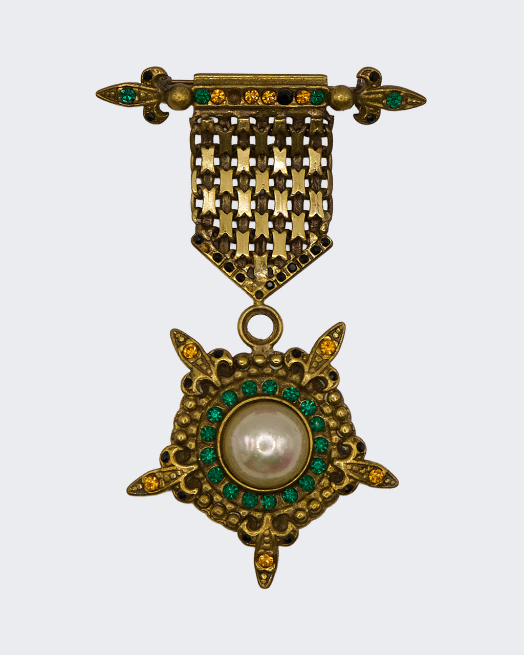 Spilla Art Déco in Metallo Dorato con Strass e Perle – Il Gioiello di Firenze