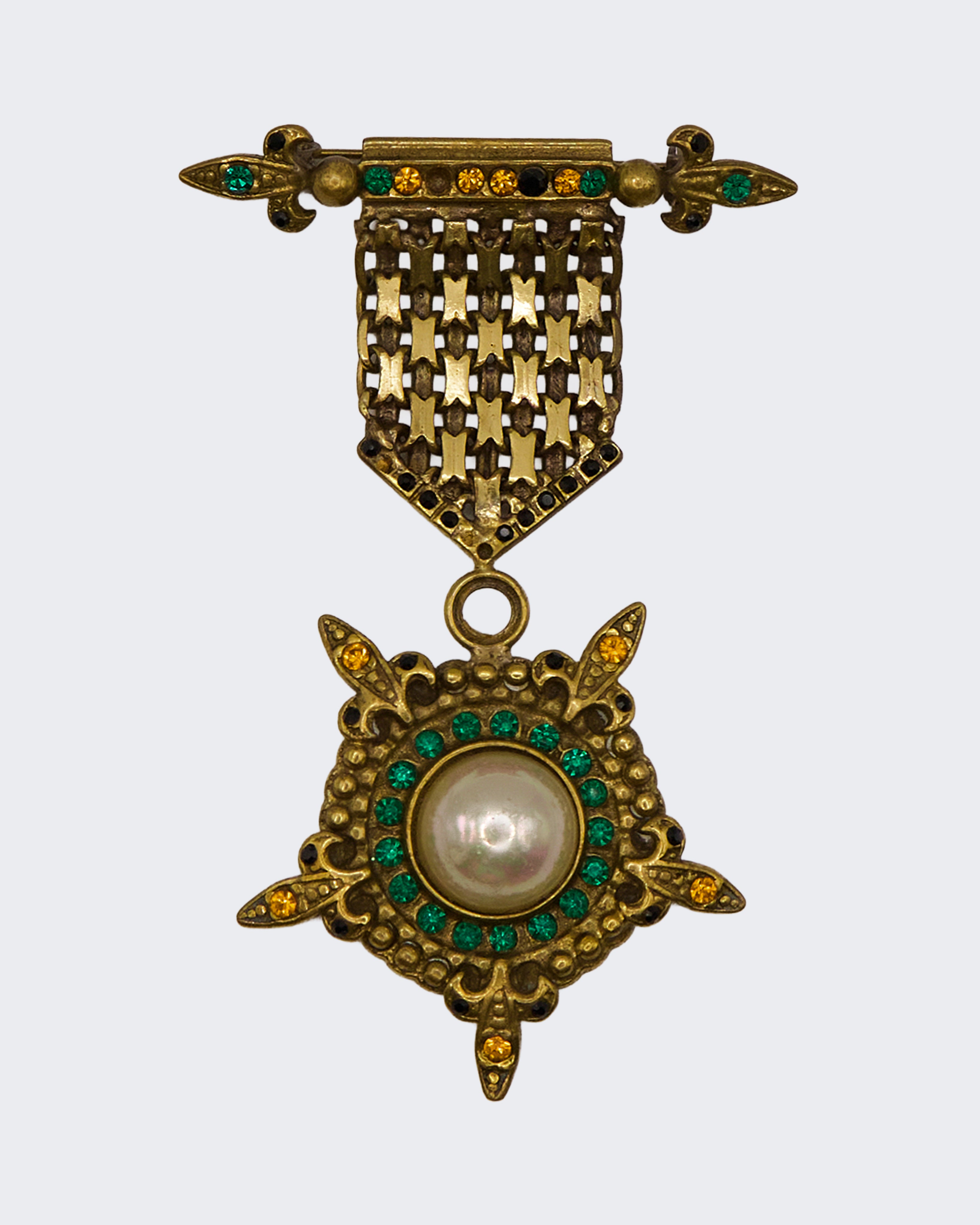 Spilla Art Déco in Metallo Dorato con Strass e Perle – Il Gioiello di Firenze