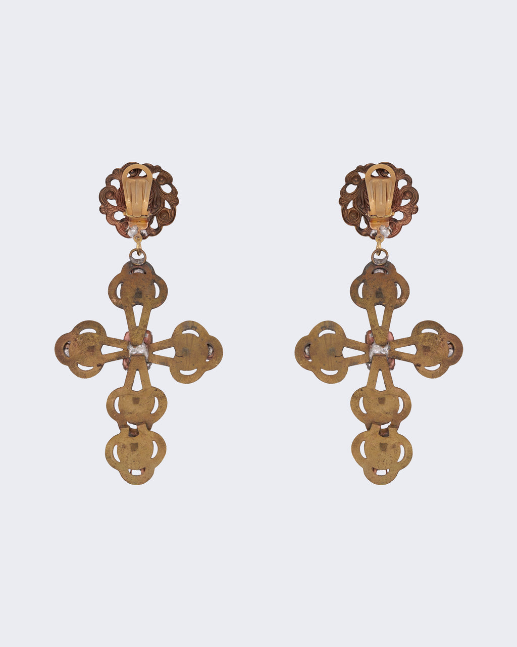 Orecchini Vintage Pendenti a Croce con Pietre Rosse e Strass – Orecchini Lunghi Donna