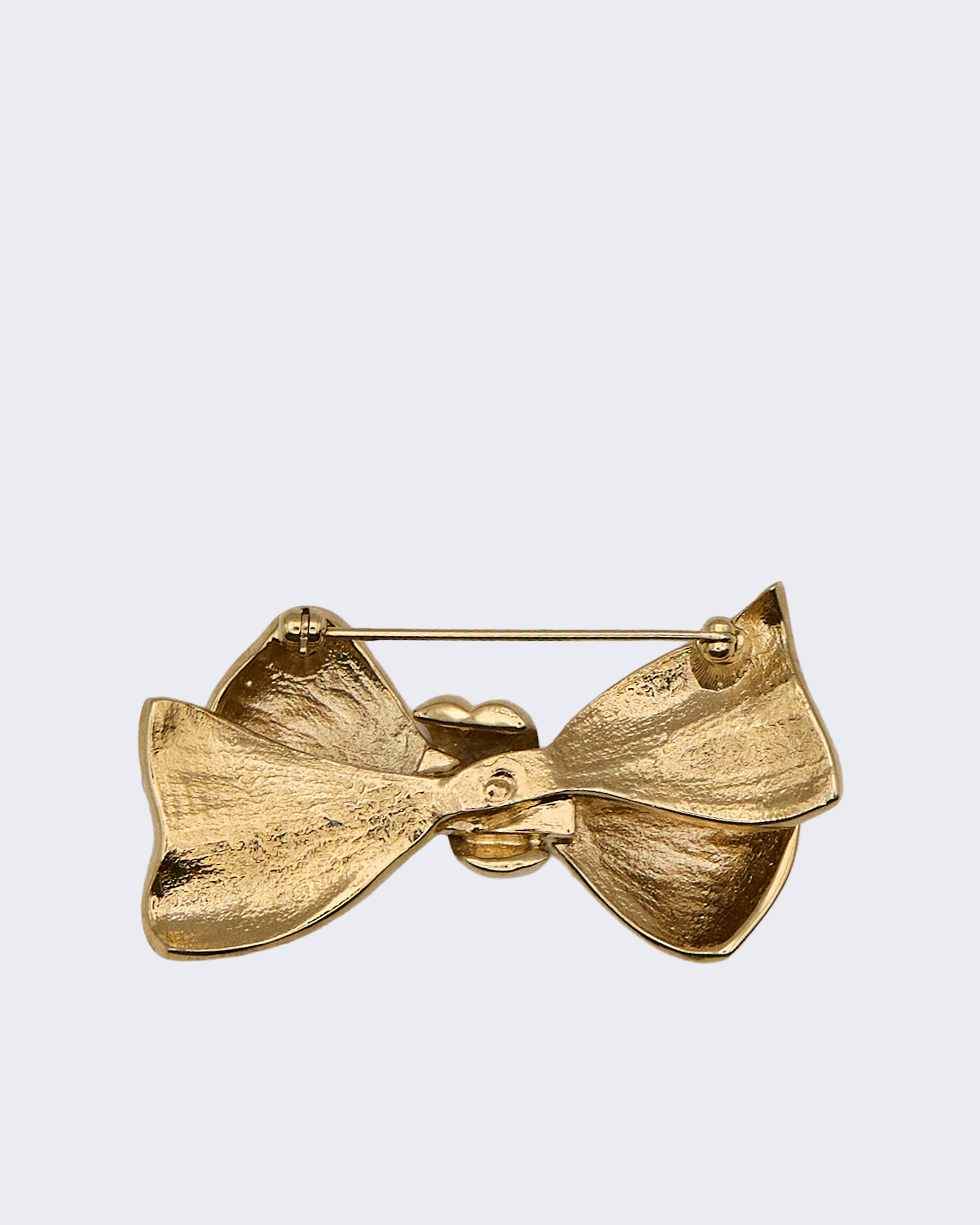 Vintage Gold Bow Brooch with Multicolored Stones – 1980s–1990s