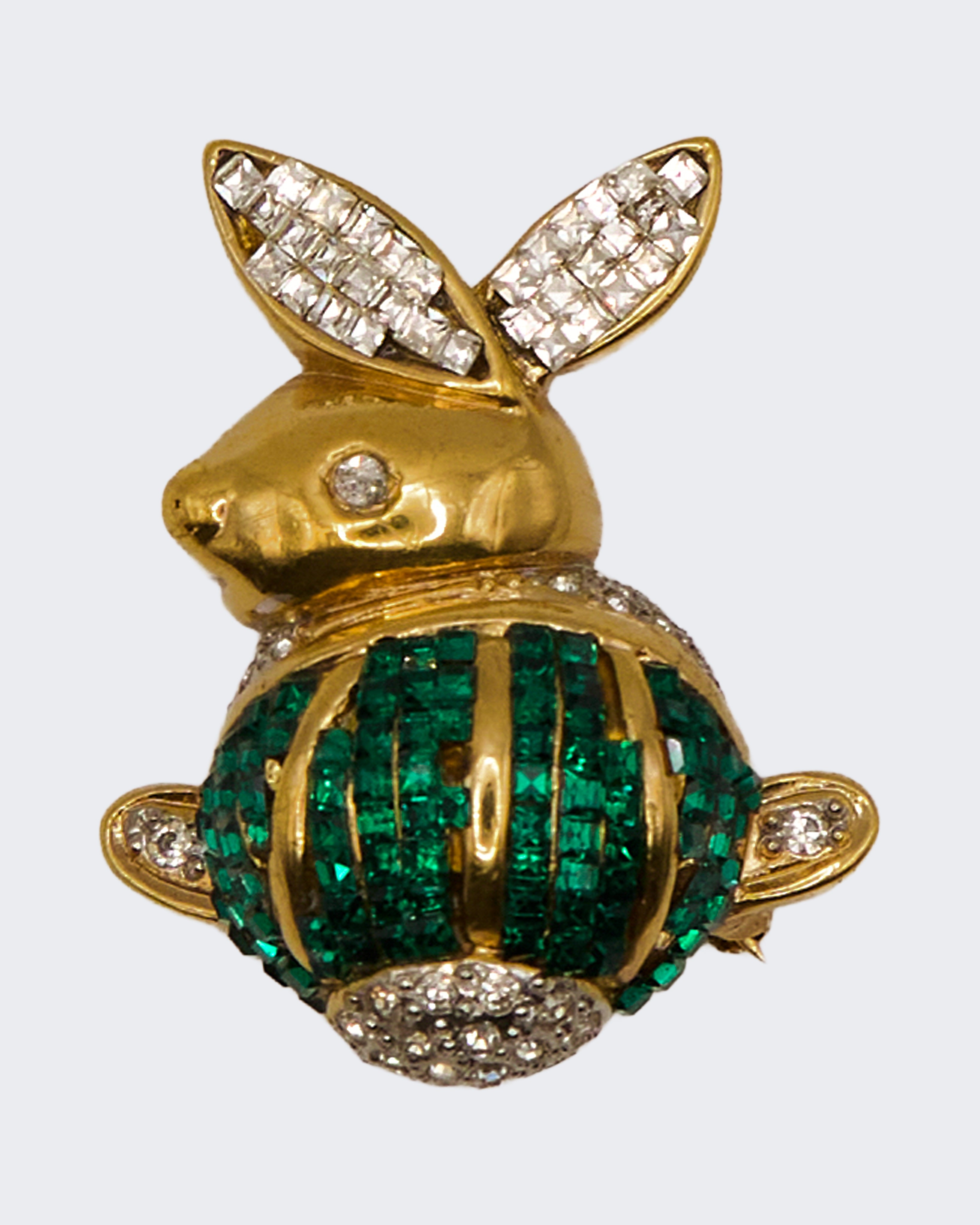Spilla Vintage a Forma di Coniglio in Oro Placcato con Cristalli – Gioiello Bigiotteria