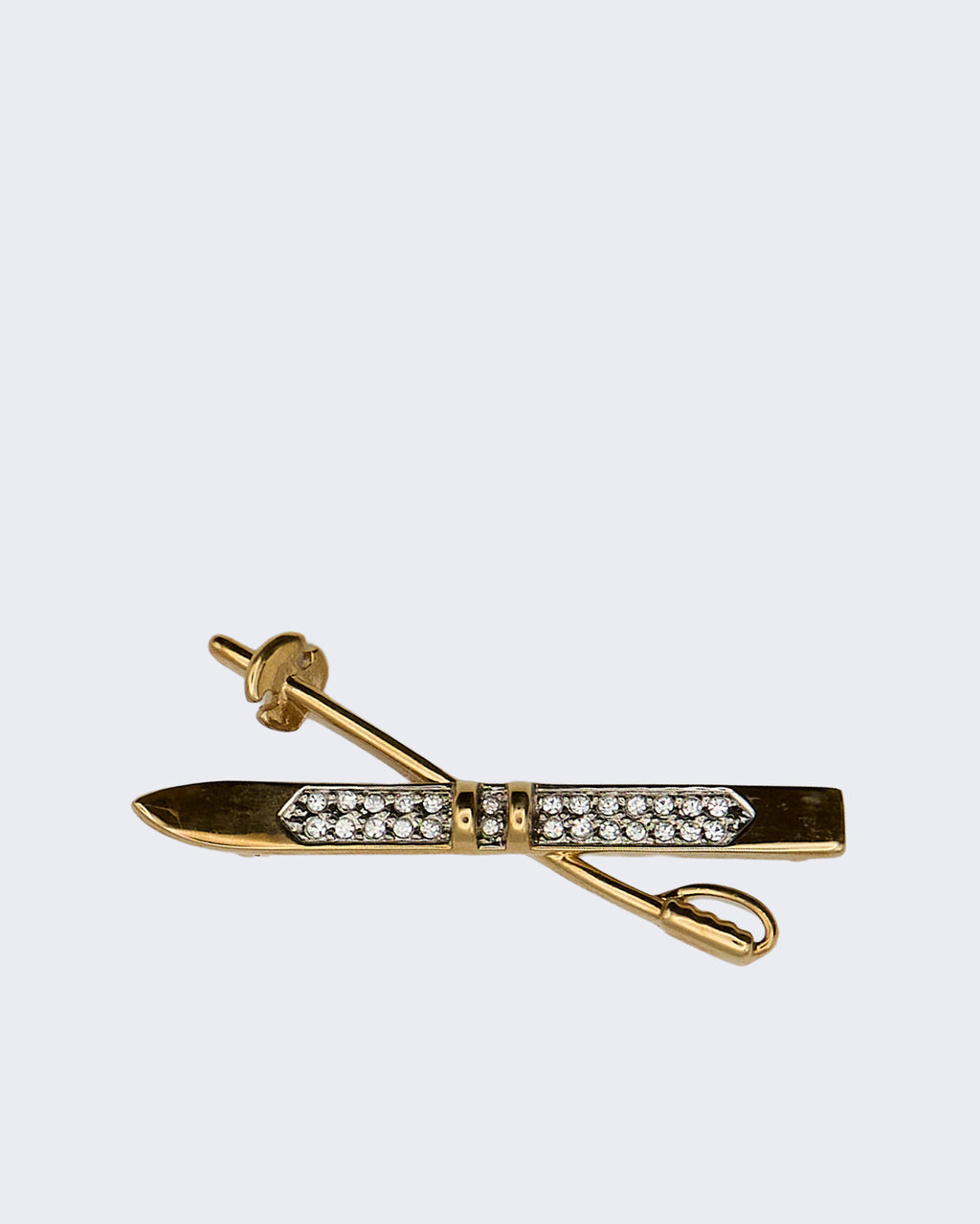 Spilla Vintage a Sci e Bastoncini Placcata Oro con Strass – Anni ’70