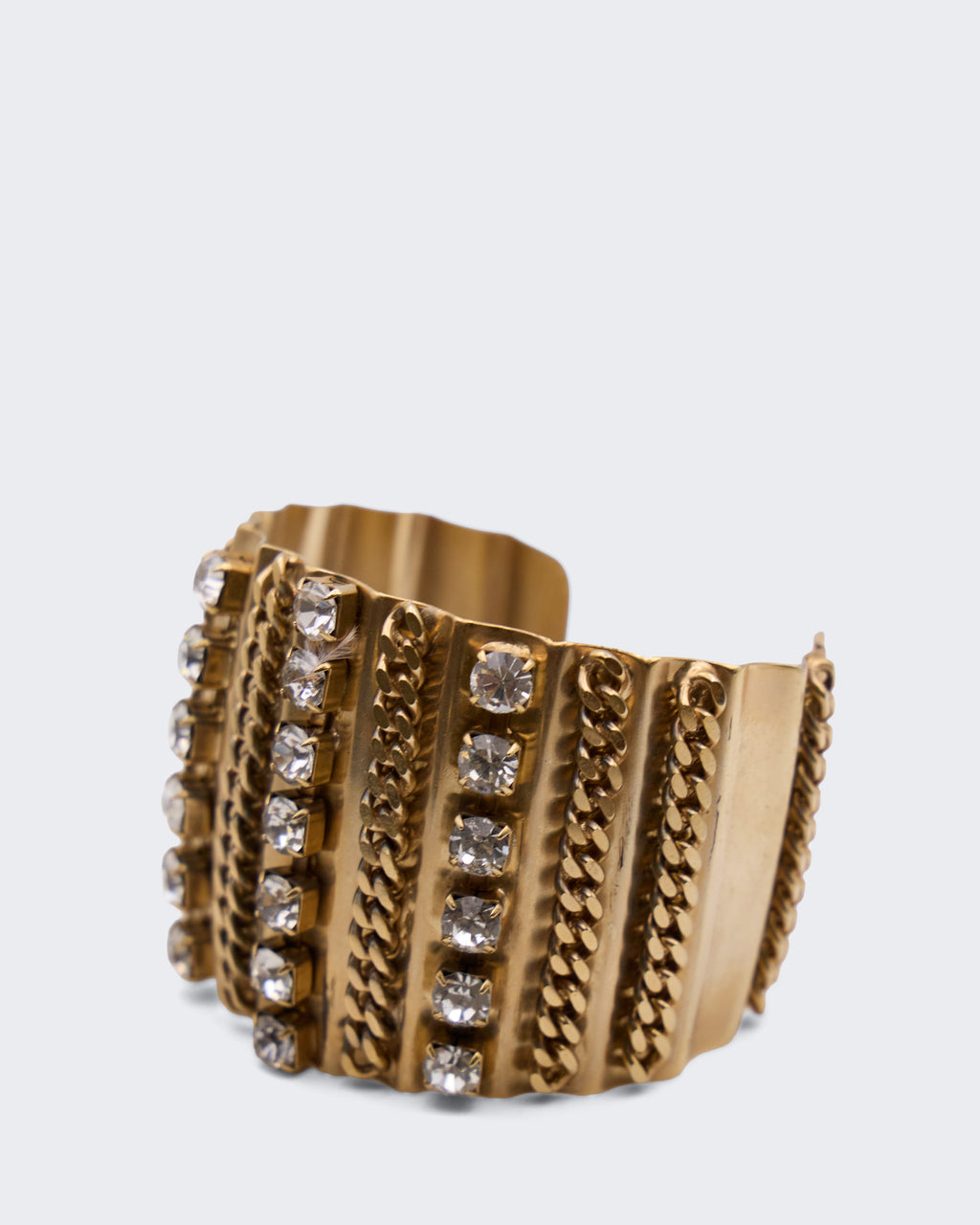 Bracciale Vintage Dorato Rigido con Catene e Strass Crystal