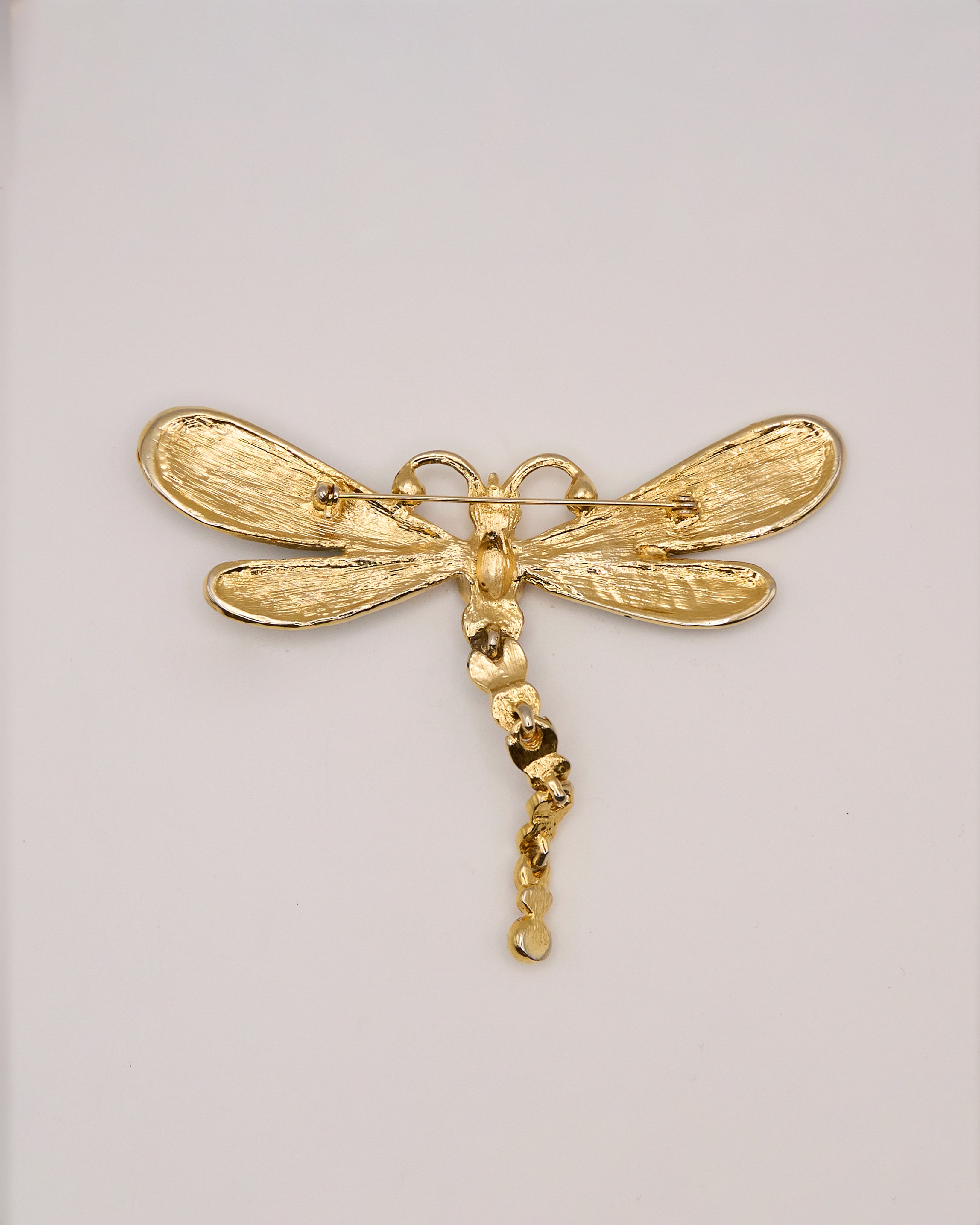 Vintage Dragonfly Brooch with Enamel Wings and Jointed Tail