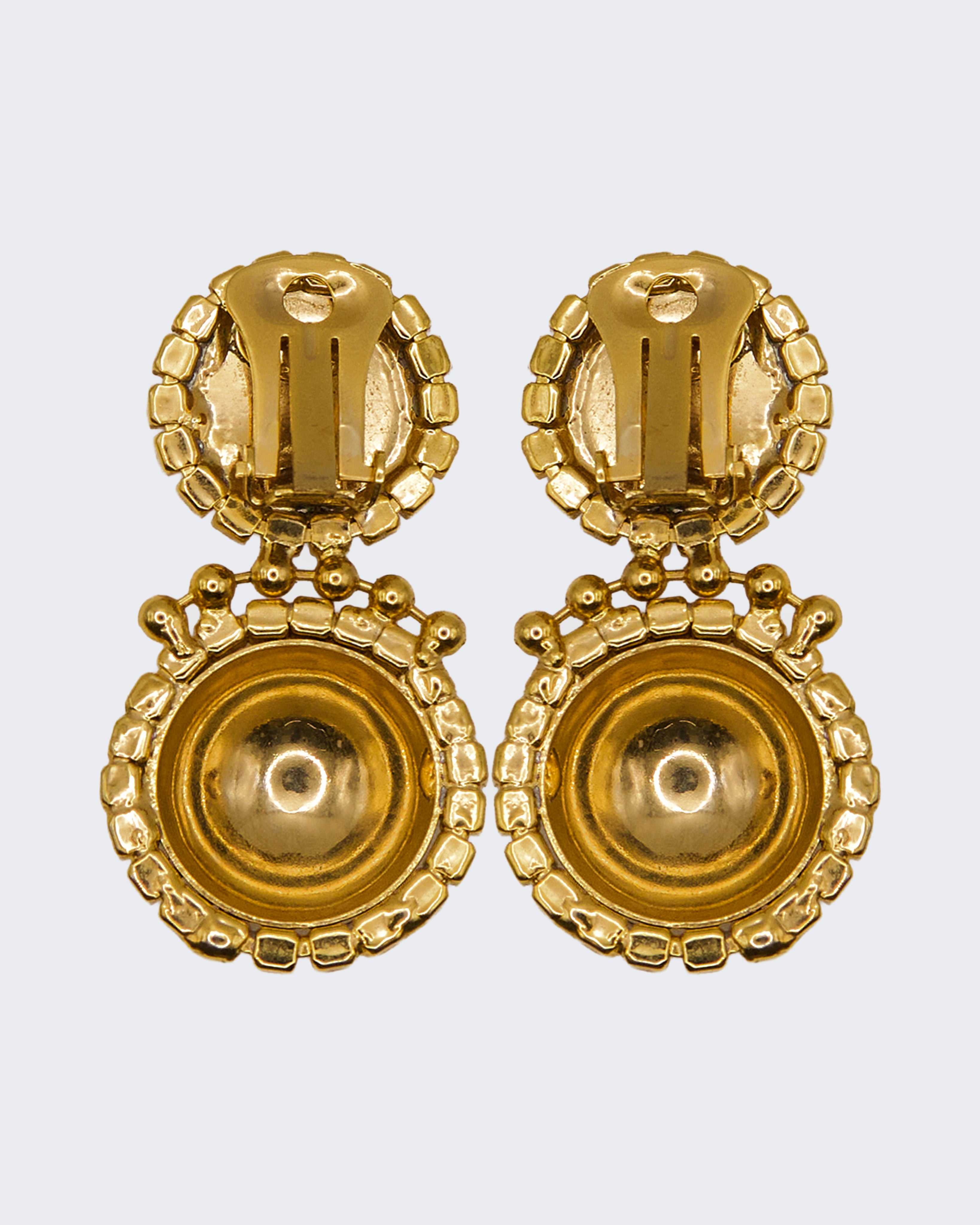 Orecchini Pendenti Vintage in Metallo Dorato con Perle Finte – Design a Due Livelli