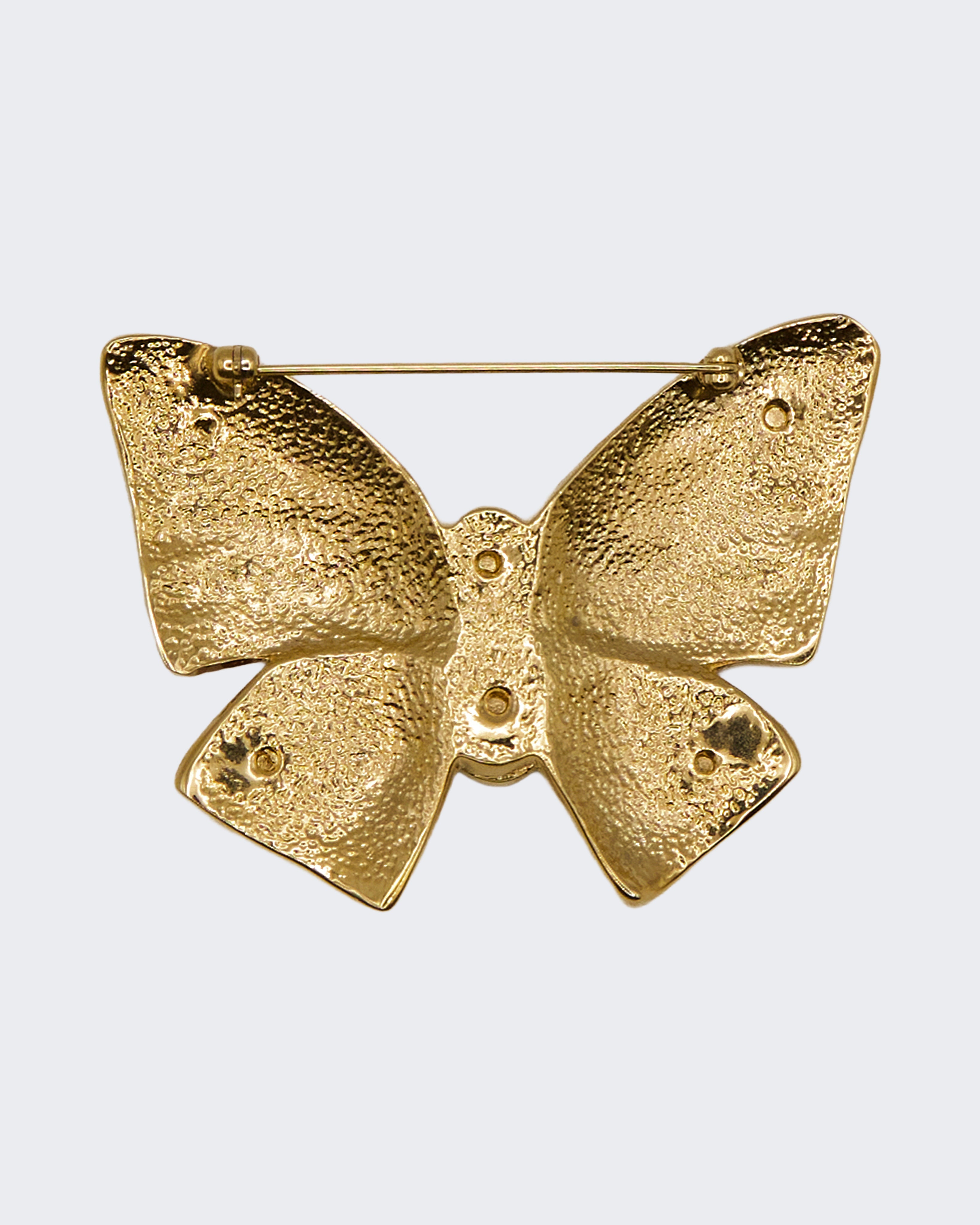 Spilla Farfalla Vintage Dorata con Cabochon – Gioiello Statement Animalier Anni ’70–’90, 6,3 cm