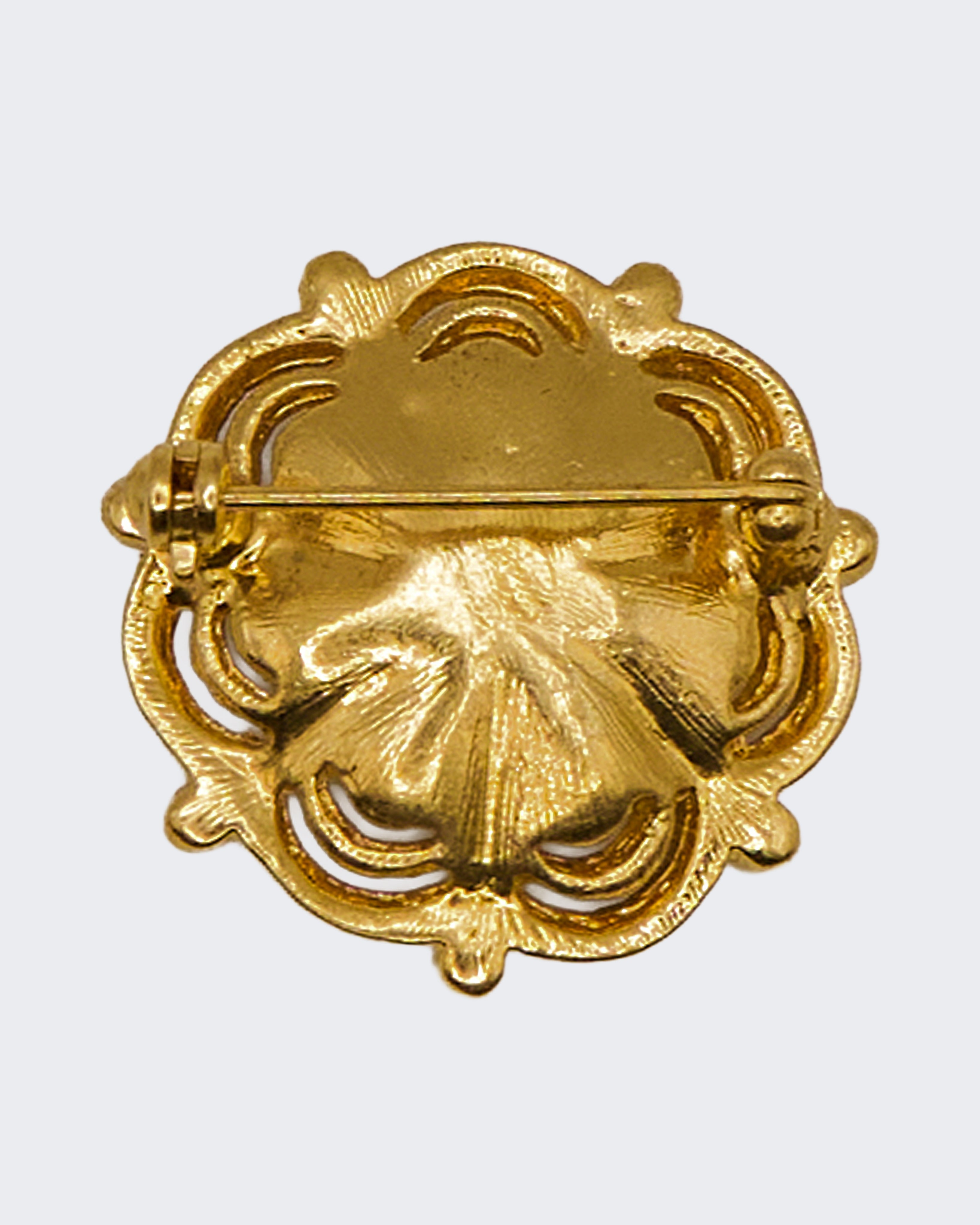 Spilla Vintage Floreale con Pietre Citrino e Strass – Metallo Dorato