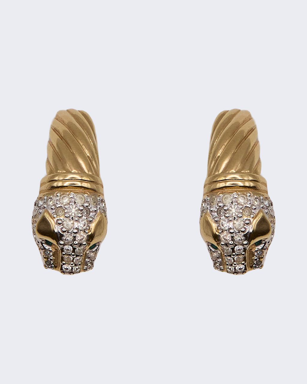 Orecchini Vintage firmati Vogue Bijoux Made in Italy Testa di Pantera con Cristalli Pavé