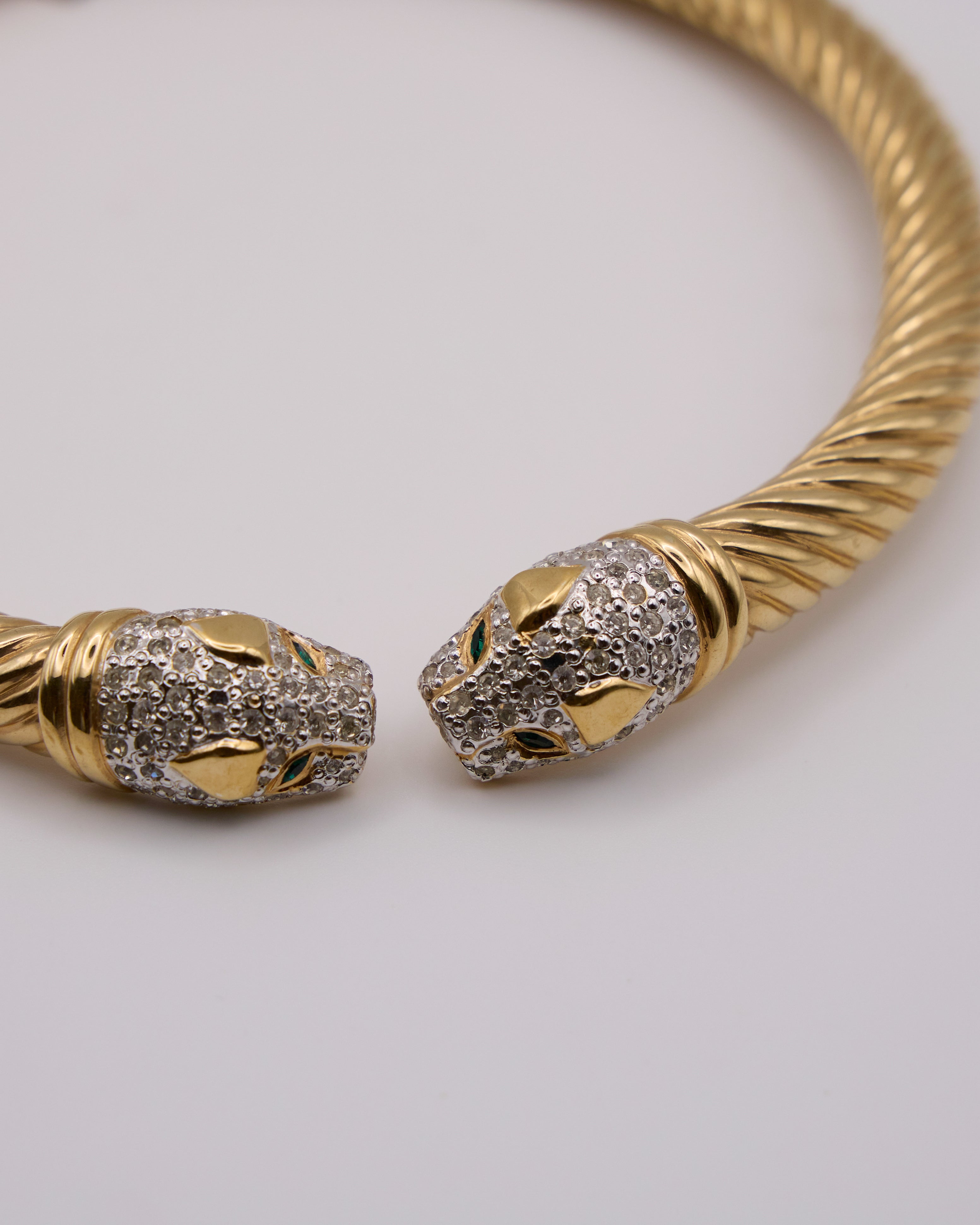 Collana Vintage firmata Vogue Bijoux Made in Italy con Teste di Pantera e Cristalli Pavé