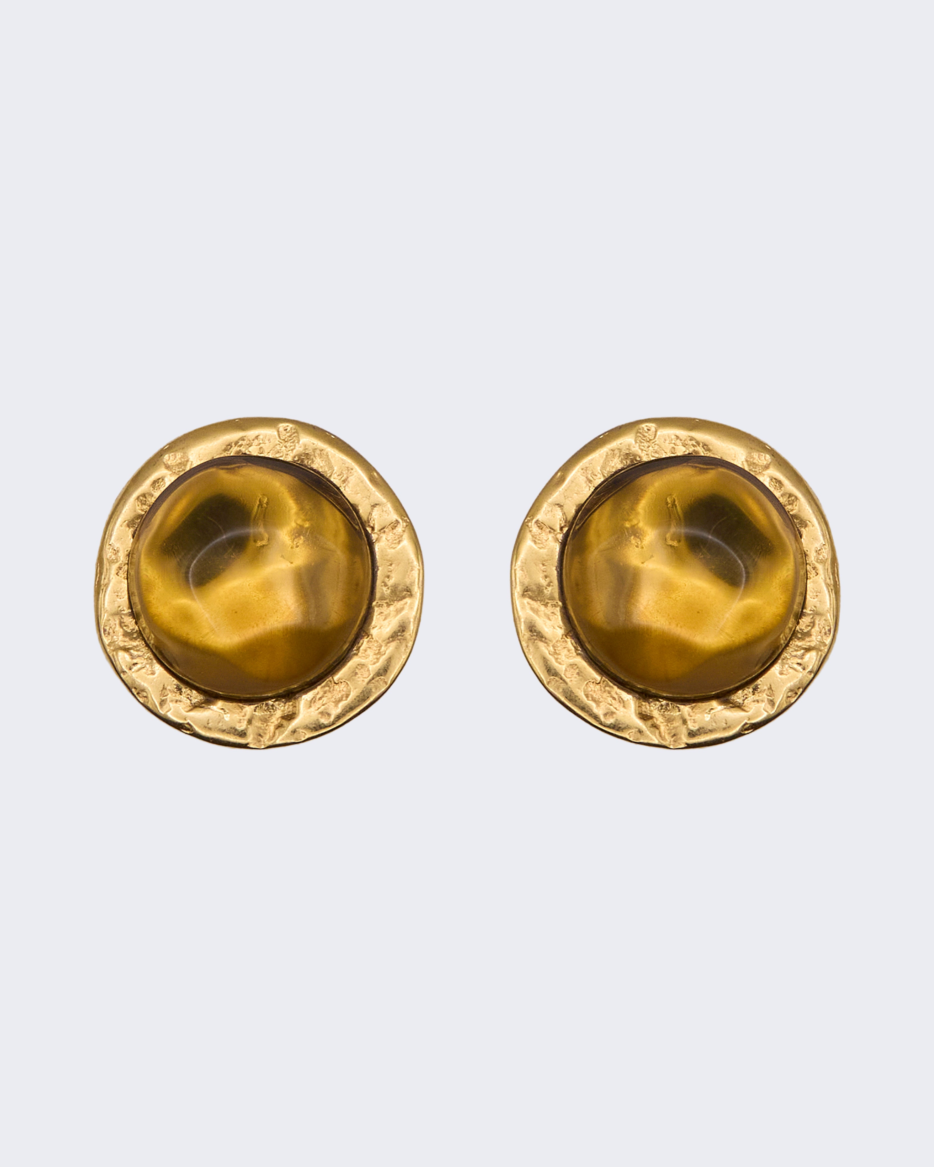 Orecchini Vintage Dorati con Cabochon Ambra – Stile Anni 70