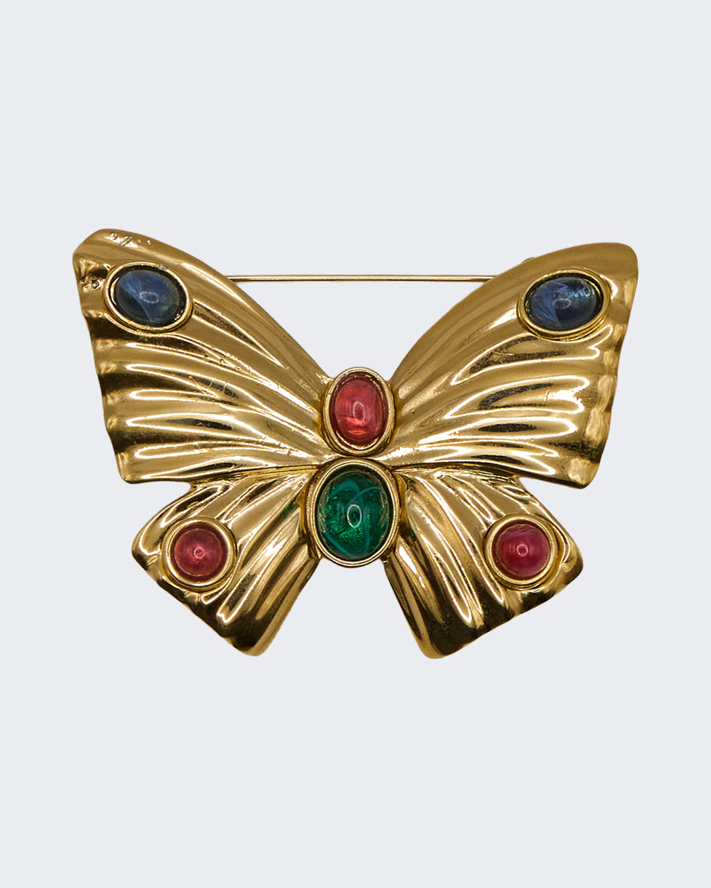 Spilla Farfalla Vintage Dorata con Cabochon – Gioiello Statement Animalier Anni ’70–’90, 6,3 cm