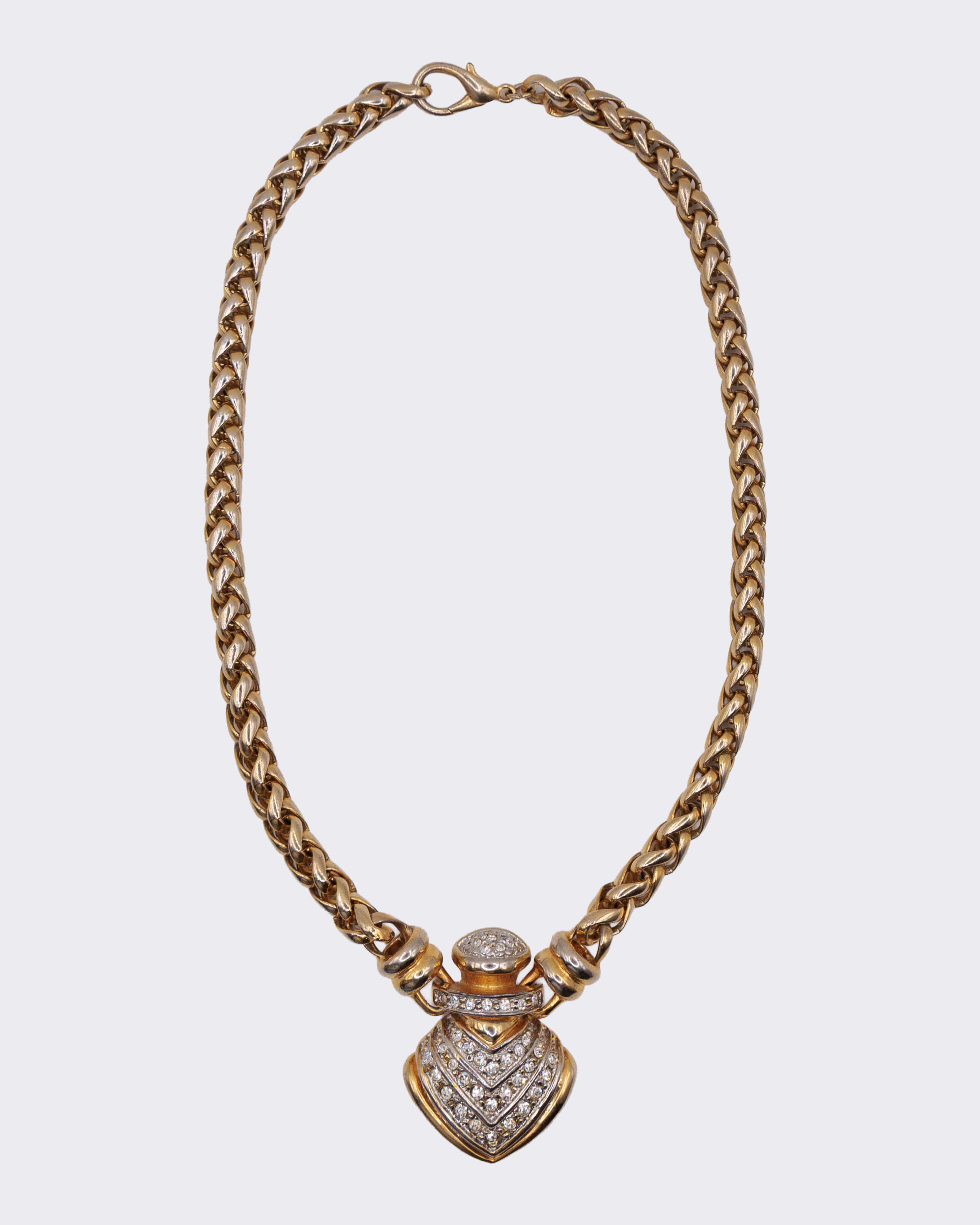 Collana Vintage Dorata con Ciondolo Cuore e Strass