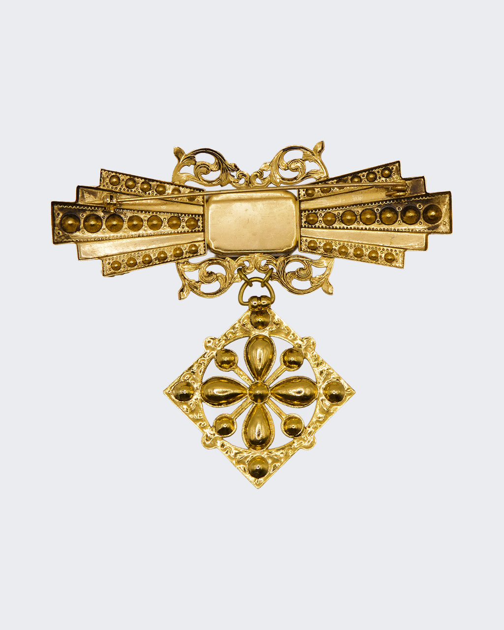 Spilla Gioiello Vintage con Pendente – Stile Art Déco e Croce di Malta, 9 cm
