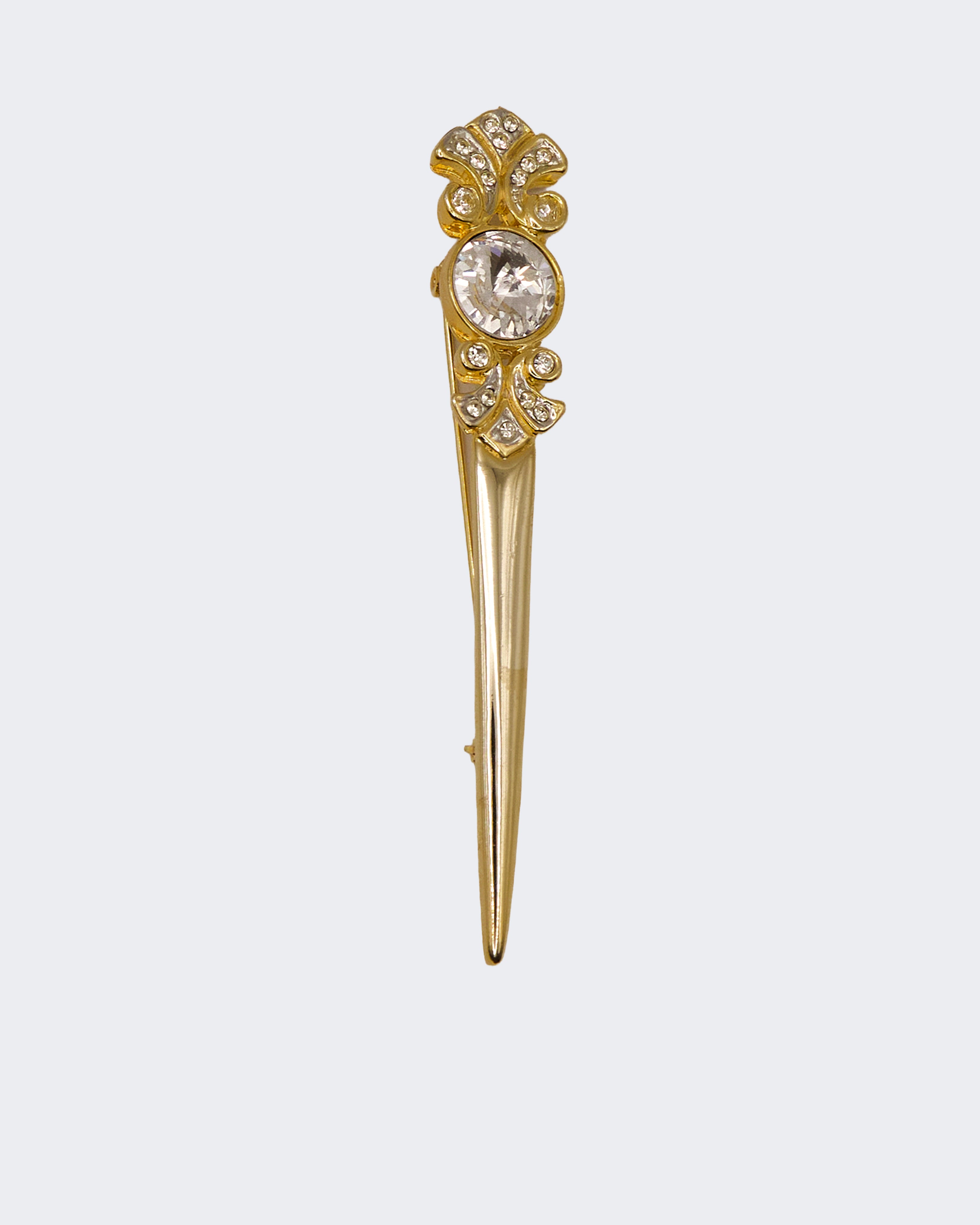 Spilla Vintage Dorata con Strass – Motivo Floreale Stilizzato Art Déco / Vittoriano