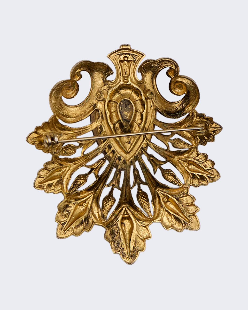Spilla Vintage Dorata con Pietra Ambra a Goccia – Anni 50
