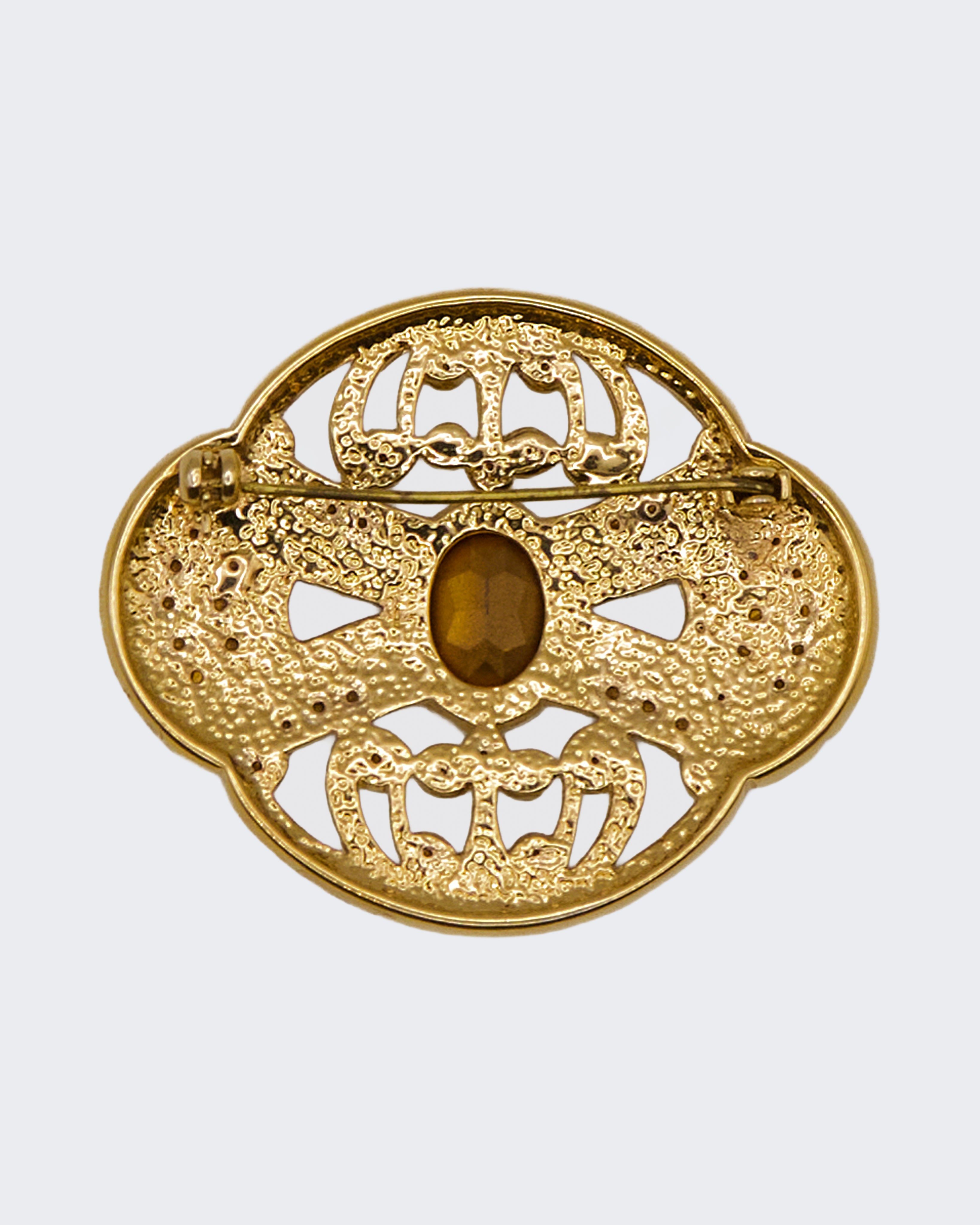 Spilla Vintage Art Déco/Vittoriana con Cristallo e Strass – Oro e Argento, 5,5 cm