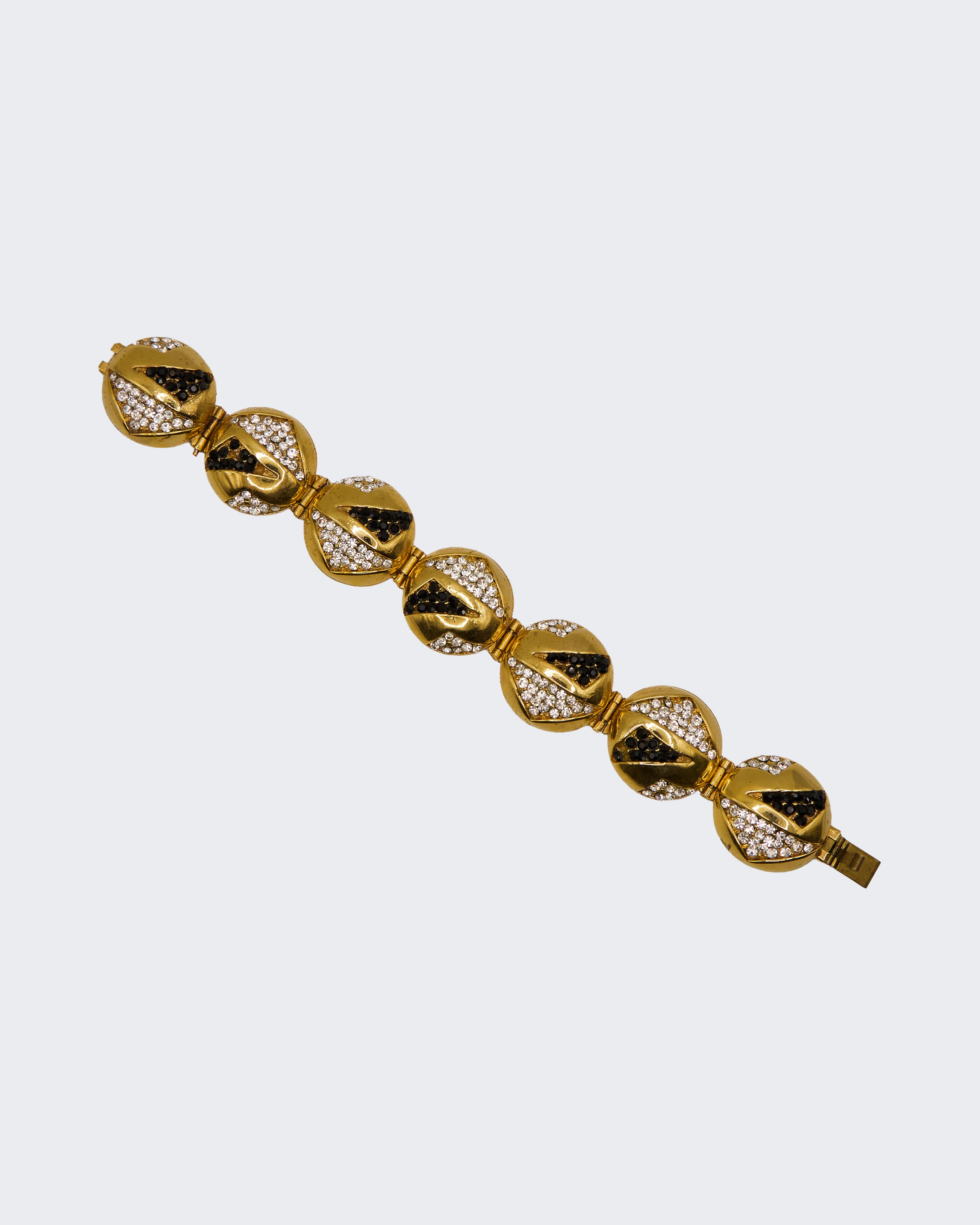 Bracciale Vintage Placcato Oro a Maglie con Pietre Bianche e Nere