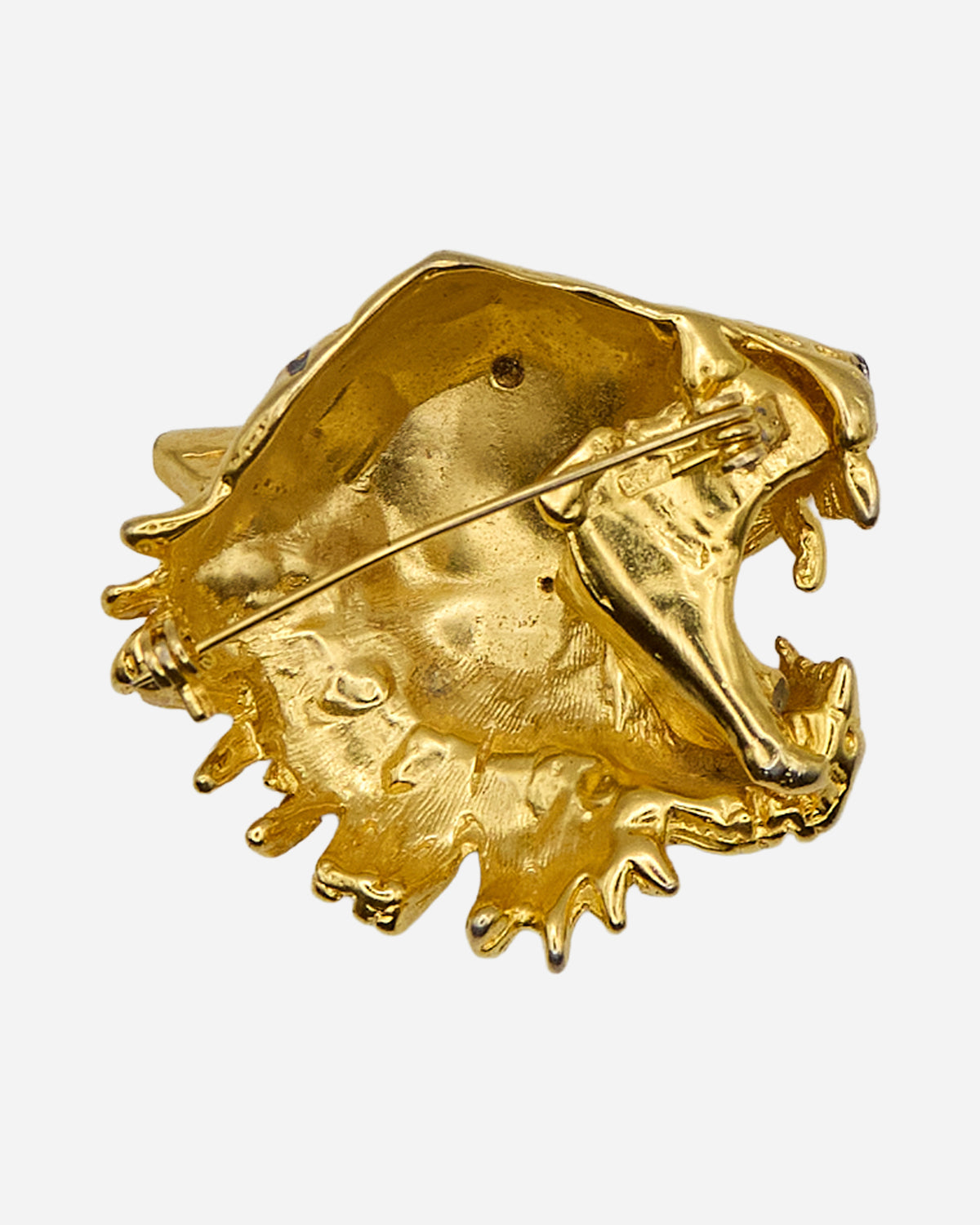  Retro dorato della spilla a testa di tigre con chiusura ad ago e fermo di sicurezza.